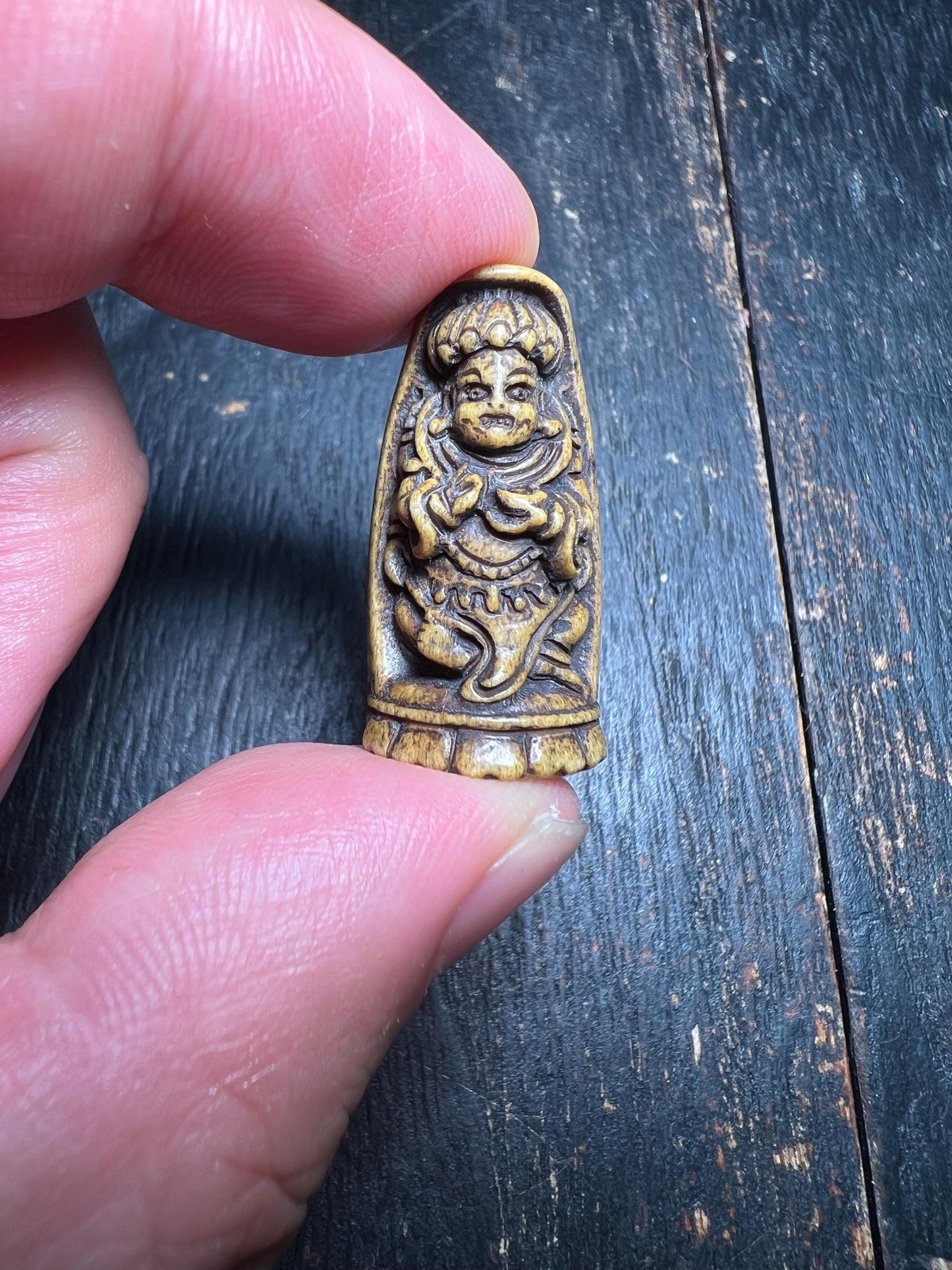Hand-Carved Yak Bone Mahakala Amulet | Tibetan Buddhist Protection Talisman Pendant | Vintage Ethnic Spiritual Jewelry