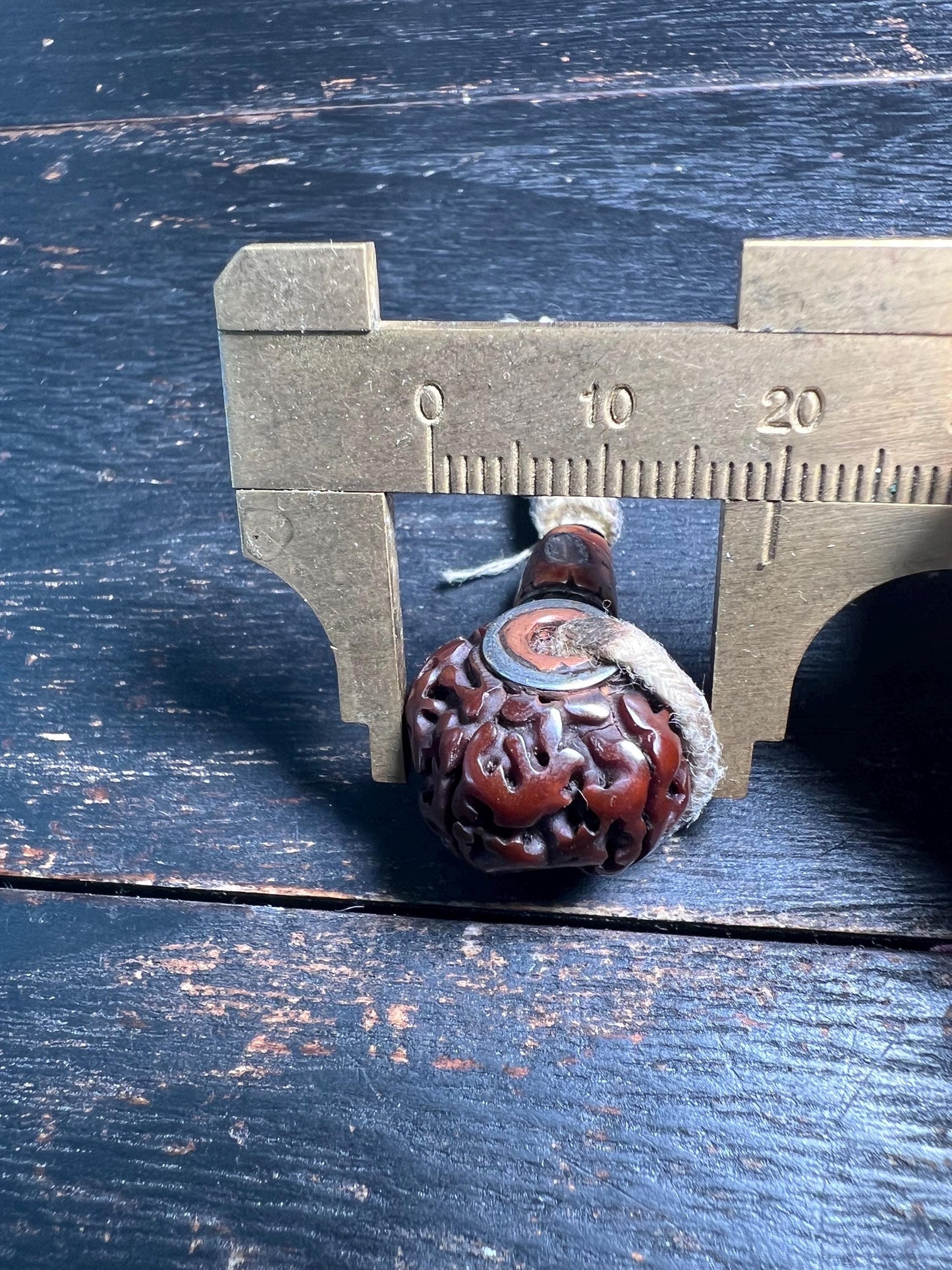 Vintage Rudraksha Guru Bead | Tibetan Buddhist Mala 3-Hole Bead | Nepal Himalayan Prayer Bead