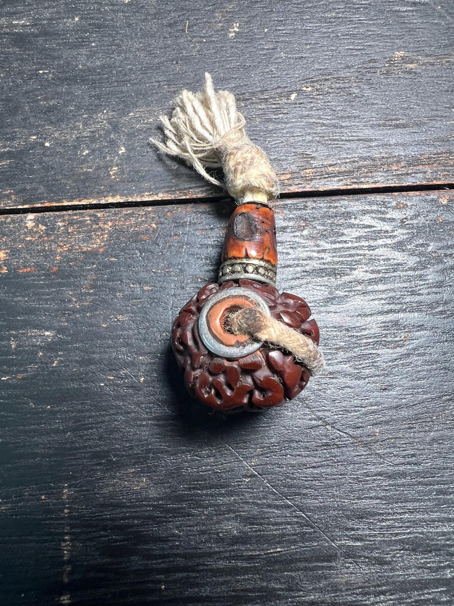 Vintage Rudraksha Guru Bead | Tibetan Buddhist Mala 3-Hole Bead | Nepal Himalayan Prayer Bead