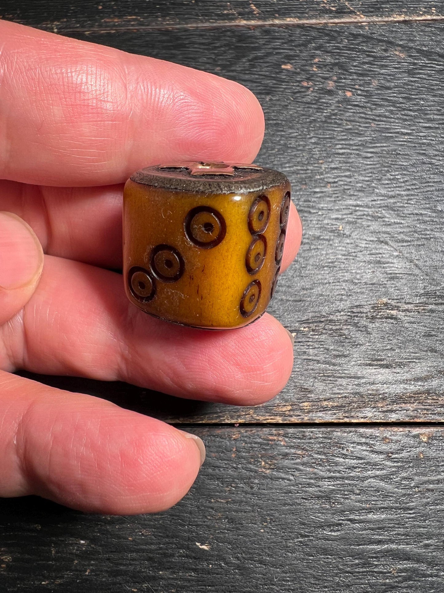 Large Old Tibetan Yak Bone Dice Bead – Buddhist Palden Lhamo Talisman – Vintage Ritual Ornament from Nepal
