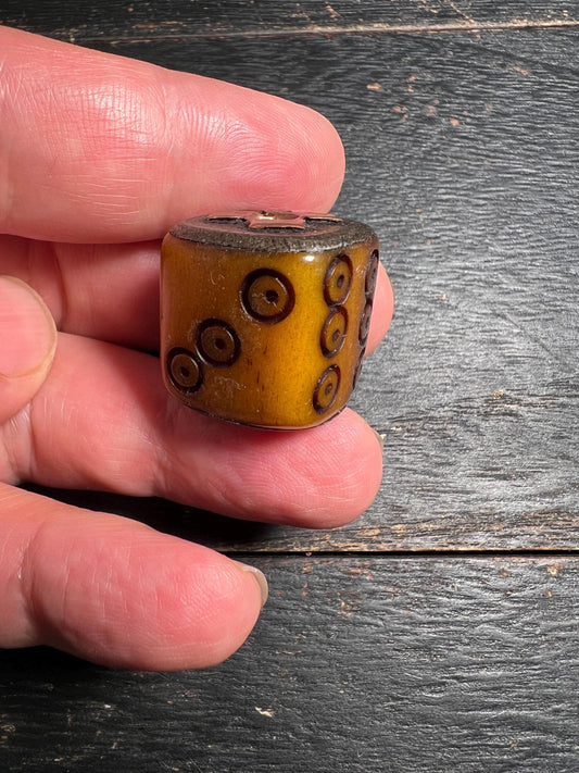 Large Old Tibetan Yak Bone Dice Bead – Buddhist Palden Lhamo Talisman – Vintage Ritual Ornament from Nepal