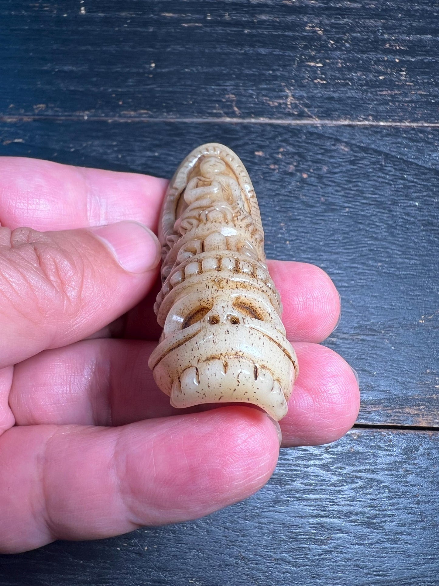 Antique Yak Bone Buddha Amulet Pendant | Hand-Carved Himalayan Talisman | Tibetan Buddhist Skull Protection Charm