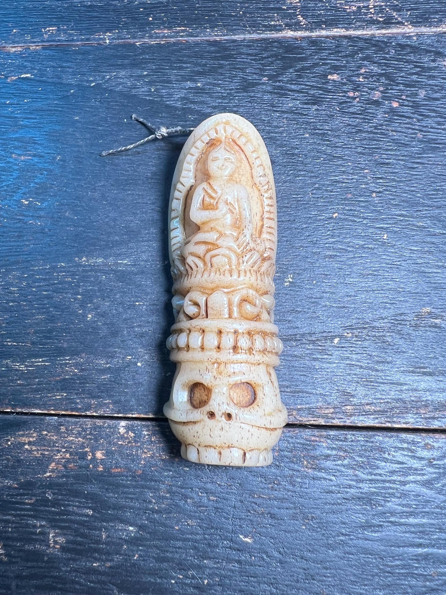 Antique Yak Bone Buddha Amulet Pendant | Hand-Carved Himalayan Talisman | Tibetan Buddhist Skull Protection Charm