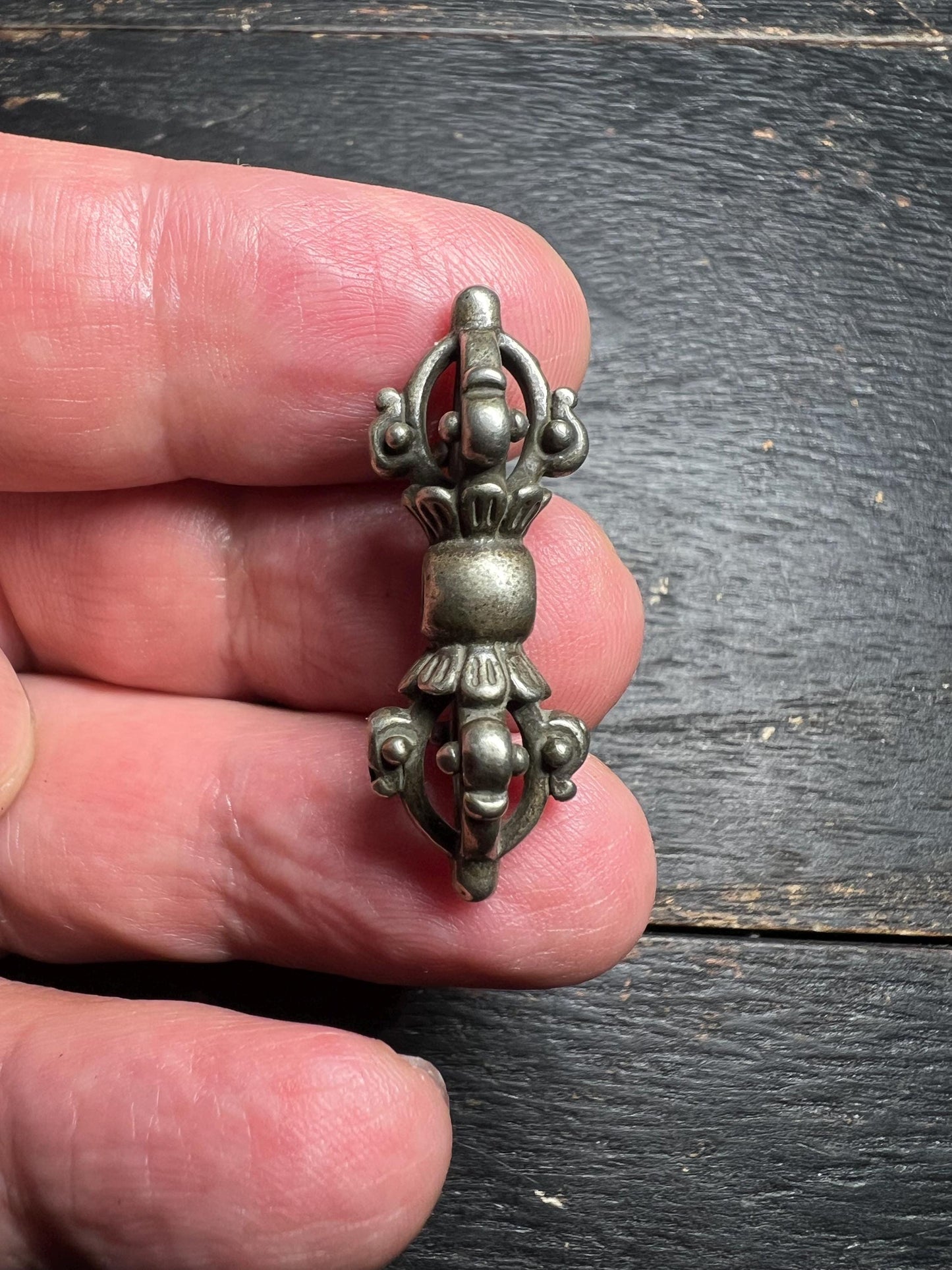 Handmade Vintage White Brass Four-Pronged Vajra Dorje | Tibetan Buddhism Ritual Tool | Himalayan Spiritual Art