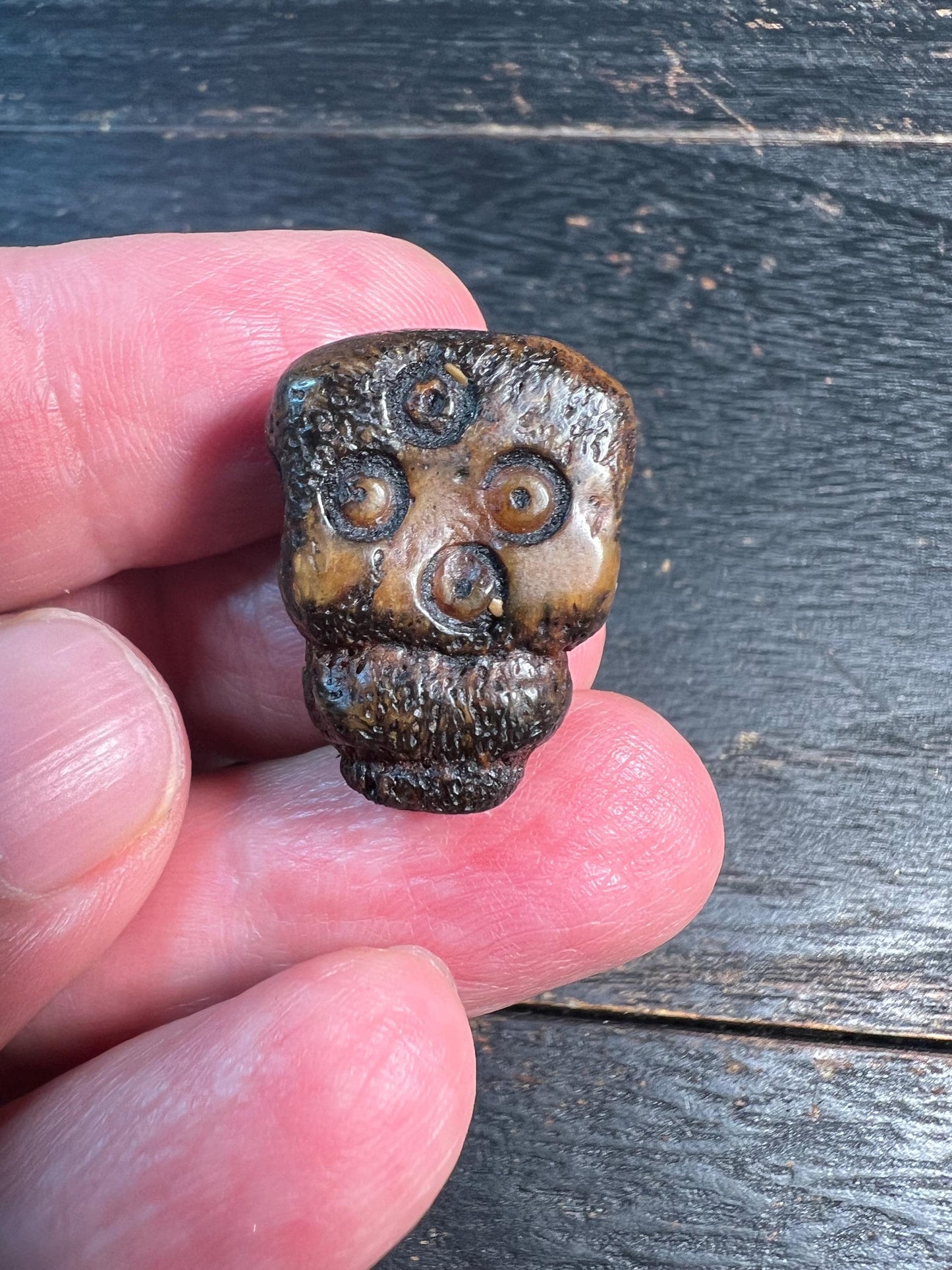 Rare Yak Bone Skull Guru Bead with Mantra Dots | Tibetan Chitipati Guru Bead | Hand-Carved Buddhist Mala Connector