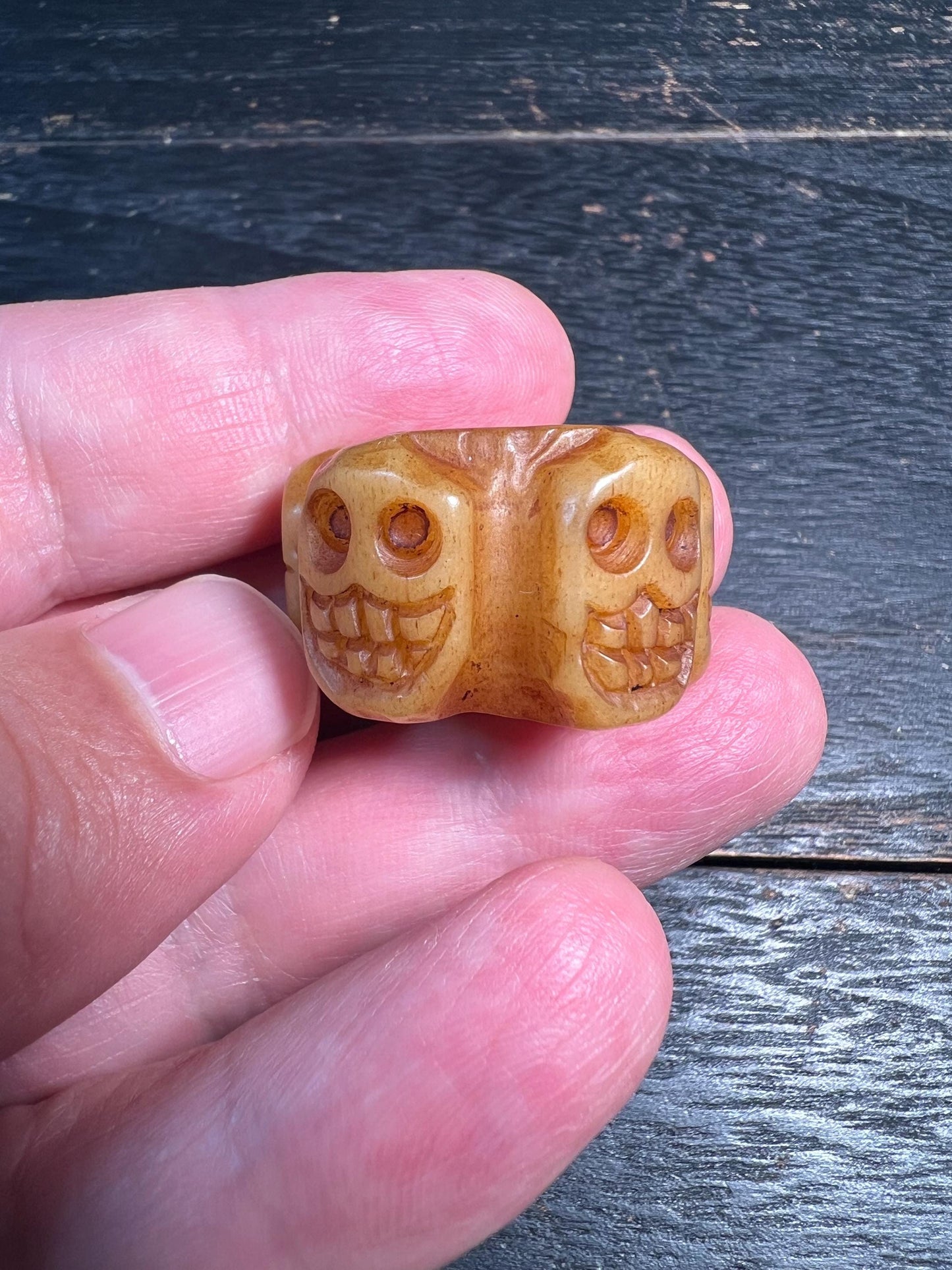 Vintage Yak Bone Skull Counter Bead | Tibetan Mala Sliding Ring | Himalayan Buddhist Amulet