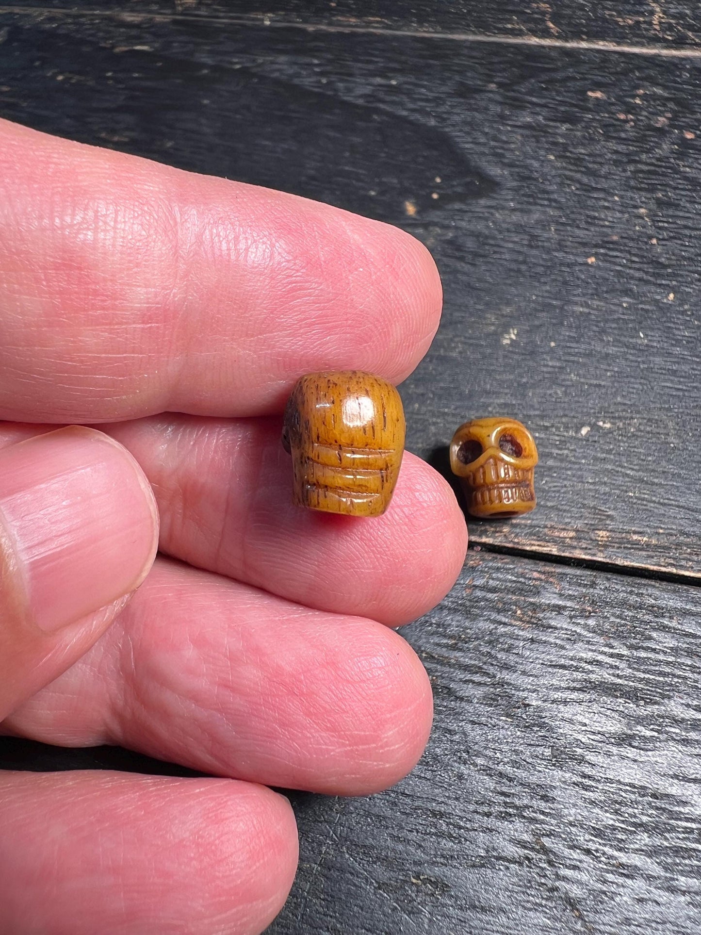 Set of 2 Hand-Carved Yak Bone Skull Beads | Tibetan Artisan Beads for Mala & Jewelry Making | Natural Boho Tribal Beads