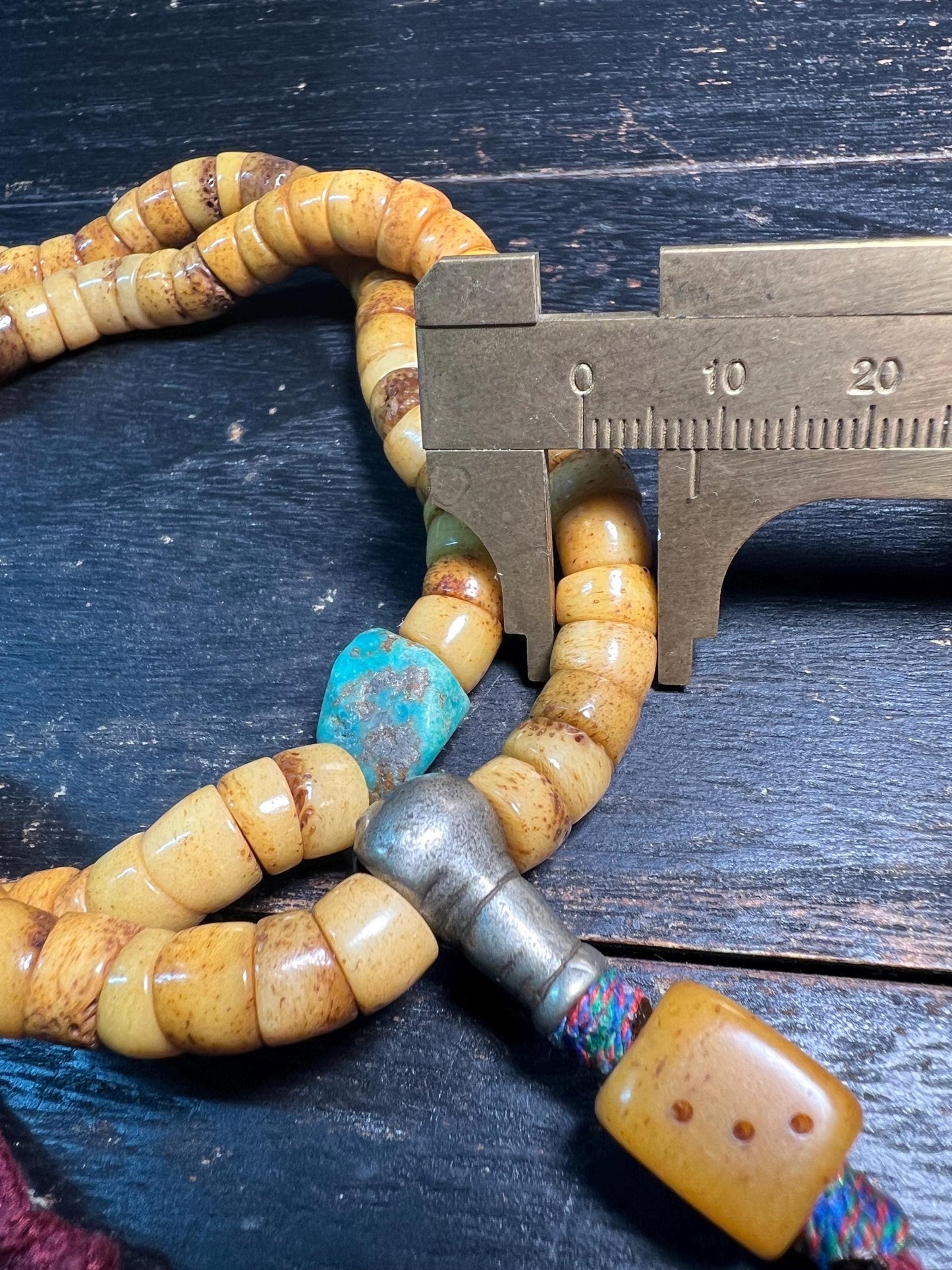 Tibetan Yak Bone Mala 108 Beads | Coral & Turquoise Accents | Buddhist Prayer Beads Necklace, Himalayan Meditation Rosary