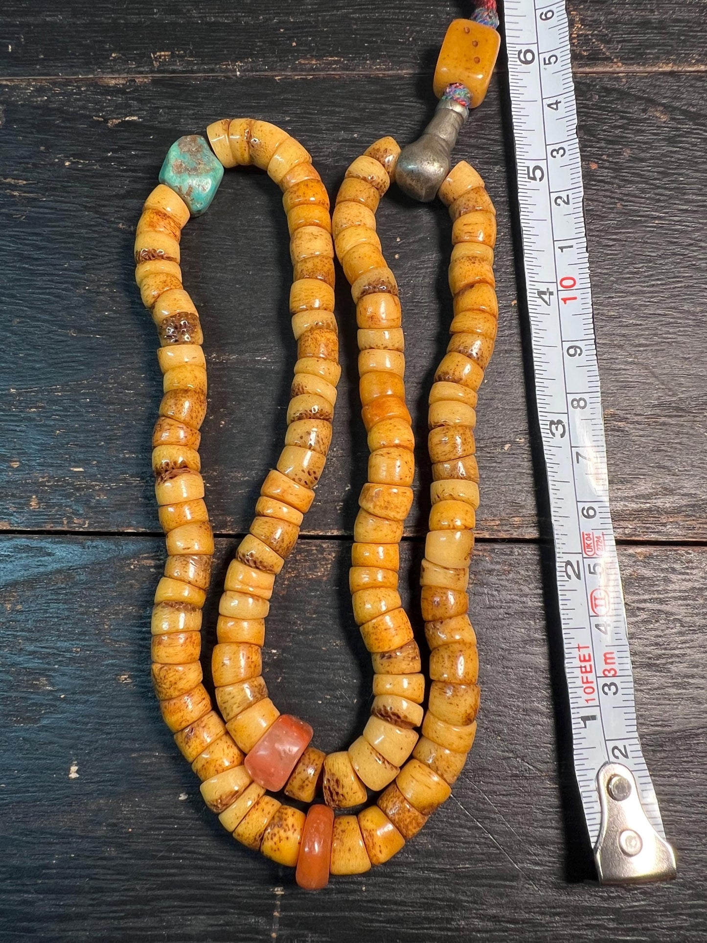 Tibetan Yak Bone Mala 108 Beads | Coral & Turquoise Accents | Buddhist Prayer Beads Necklace, Himalayan Meditation Rosary