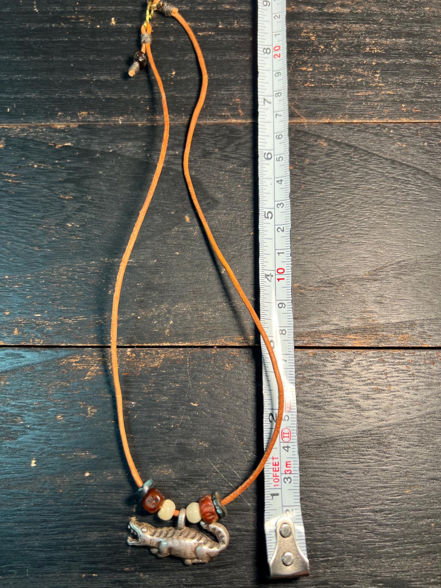 Tibetan Sterling Silver Crocodile Necklace | 925 Silver Amulet with Turquoise Spacers & Tribal Beads | Himalayan Jewelry