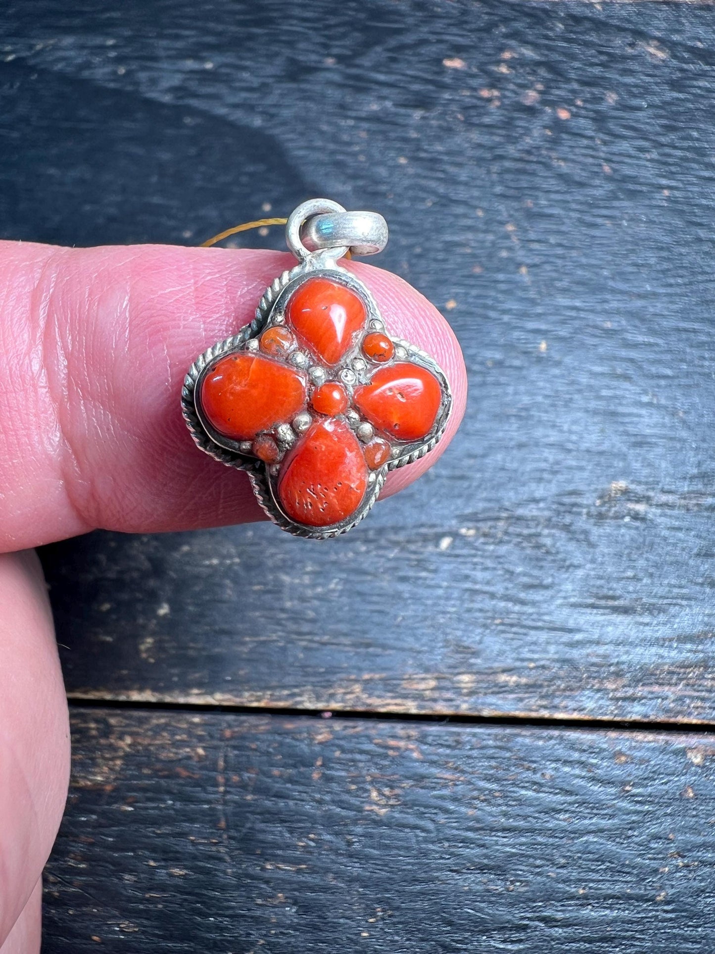 Tibetan Red Coral Pendant – 925 Sterling Silver, Handmade Himalayan Amulet