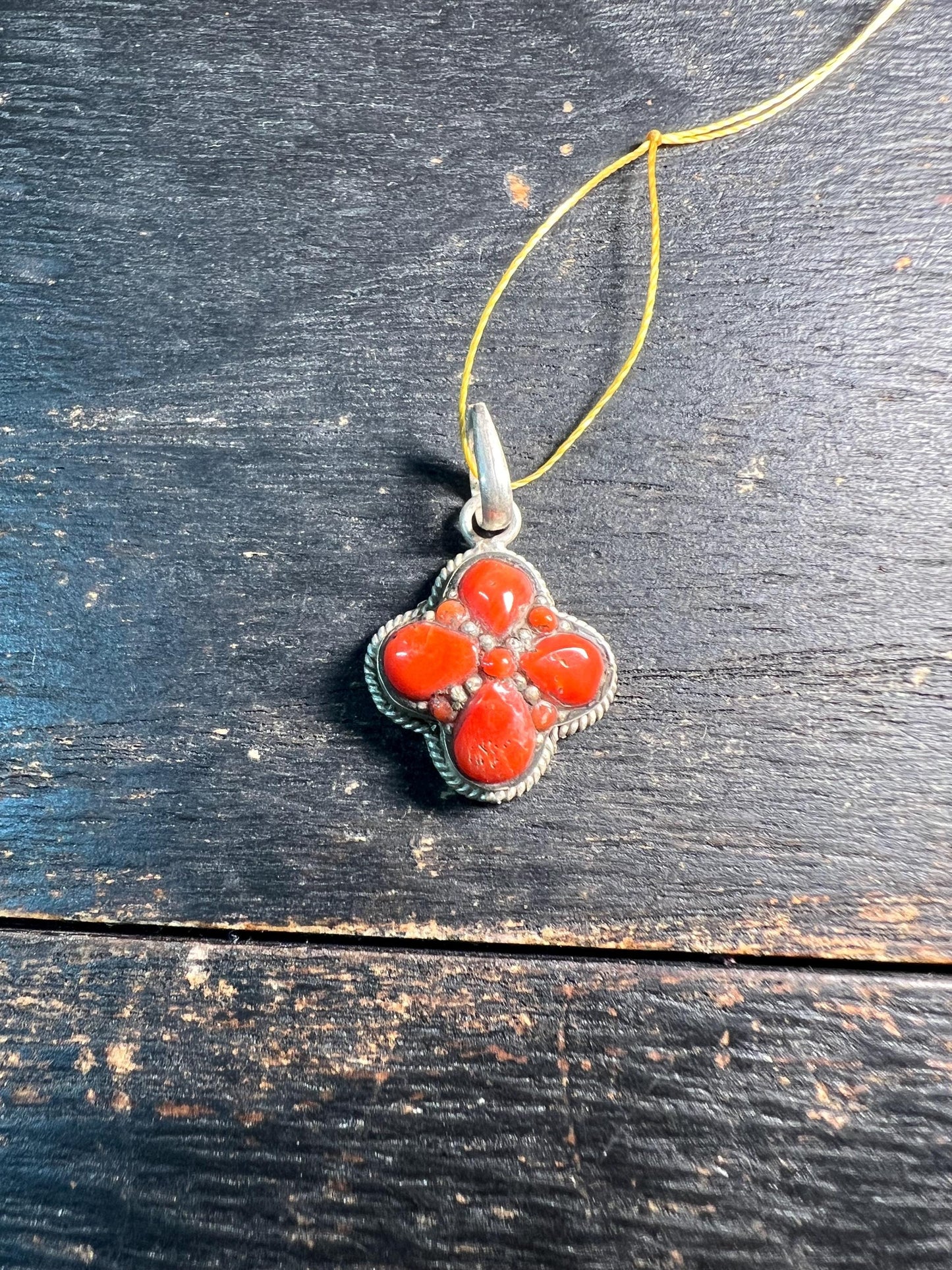Tibetan Red Coral Pendant – 925 Sterling Silver, Handmade Himalayan Amulet