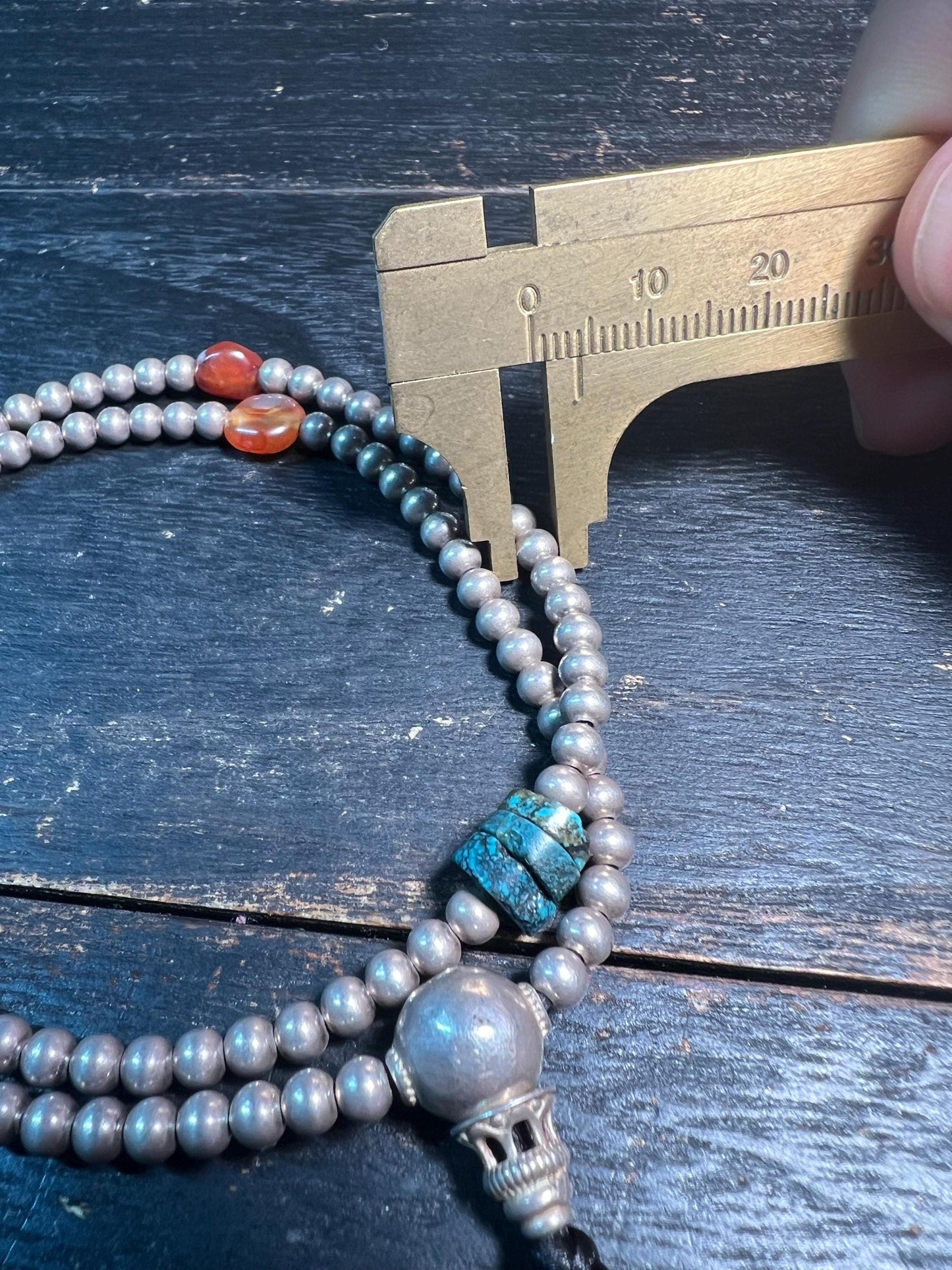 Antique Silver Mala from Nepal | 108 Prayer Beads with Turquoise & Carnelian | Tibetan Buddhist Rosary with Old Silver Guru Bead