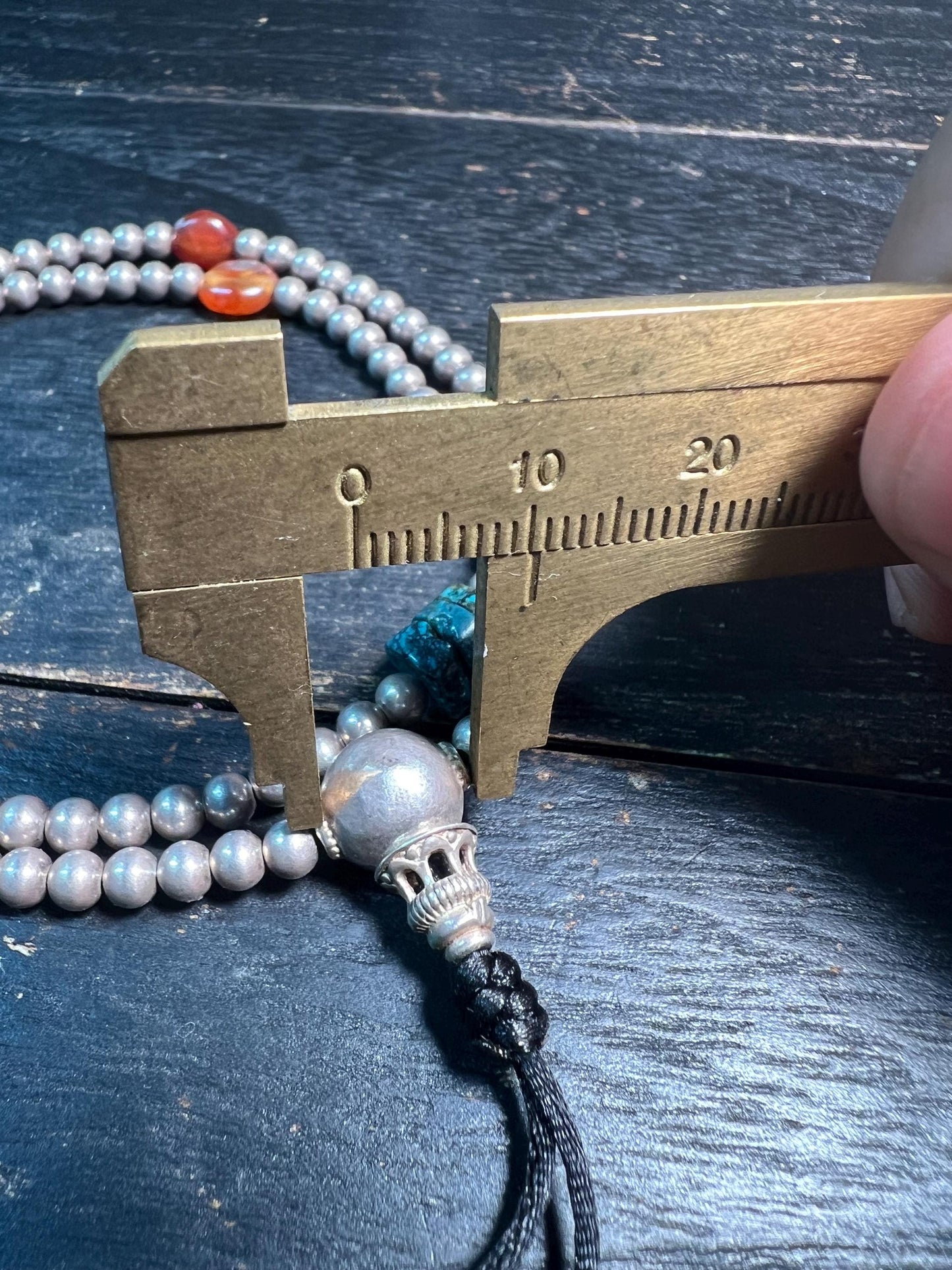 Antique Silver Mala from Nepal | 108 Prayer Beads with Turquoise & Carnelian | Tibetan Buddhist Rosary with Old Silver Guru Bead