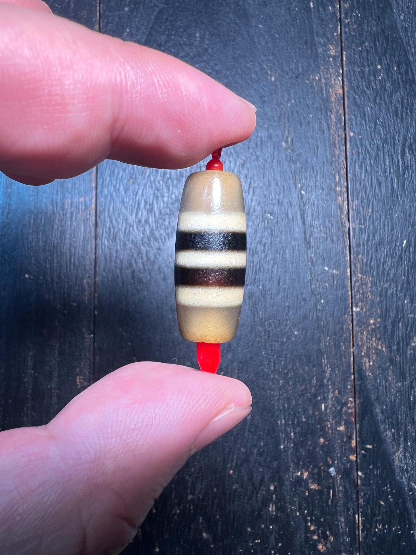 Tibetan Agate Dzi Bead: 3-Stripe Barrel Bead for Mala Jewelry