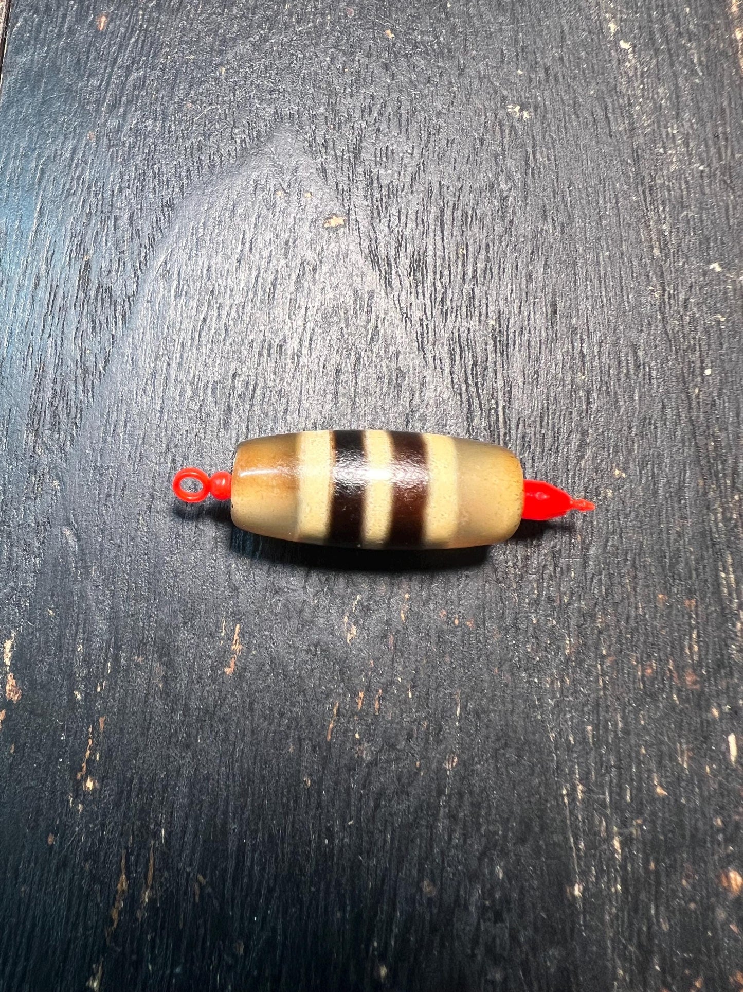 Tibetan Agate Dzi Bead: 3-Stripe Barrel Bead for Mala Jewelry