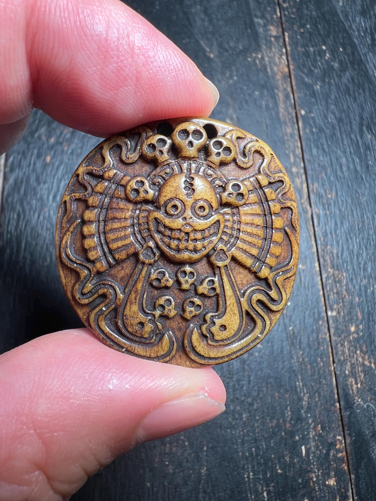Hand-Carved Yak Bone Amulet | Tibetan Protection Talisman Pendant | Nepalese Buddhist Skull Totem Jewelry