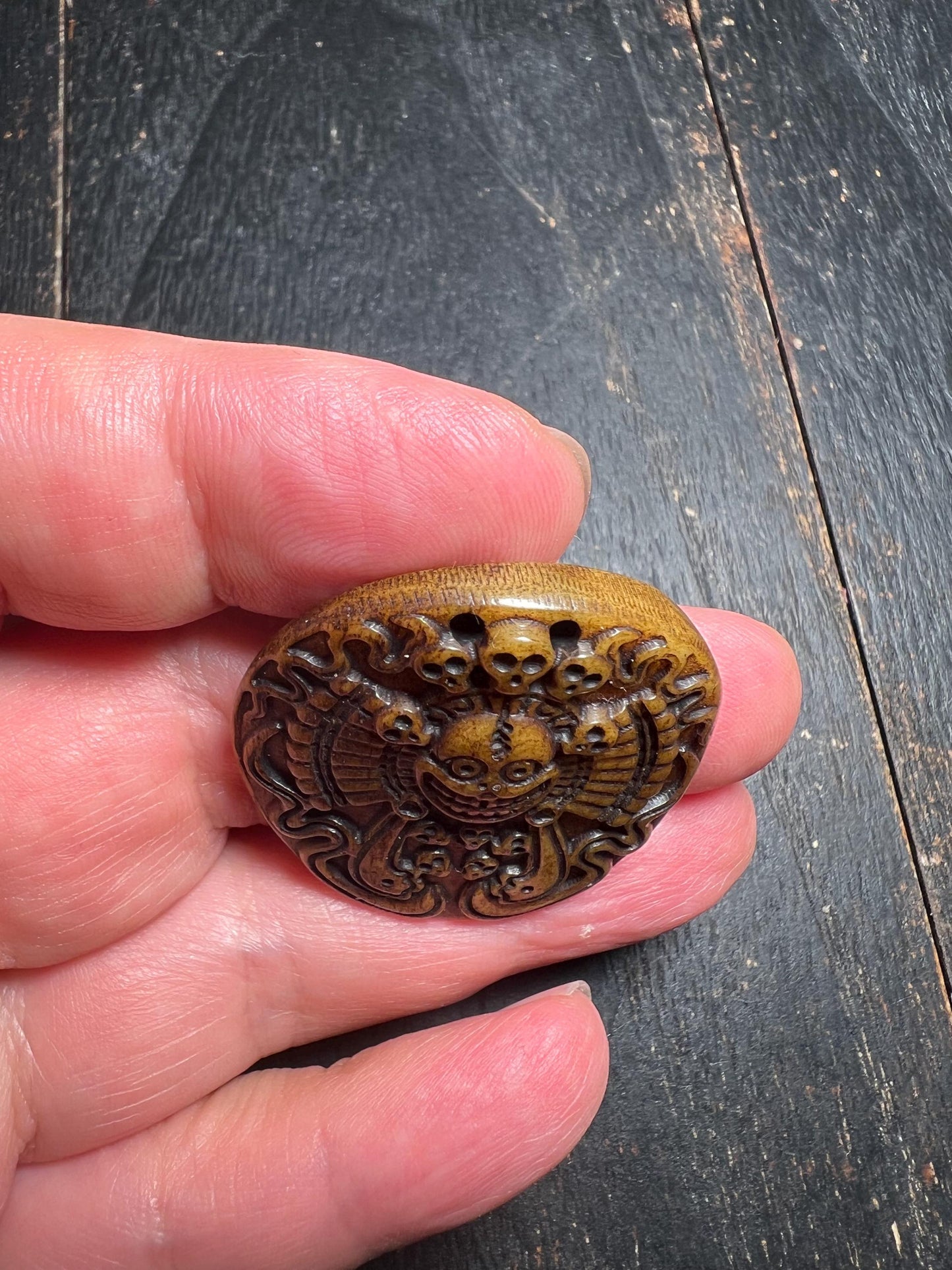 Hand-Carved Yak Bone Amulet | Tibetan Protection Talisman Pendant | Nepalese Buddhist Skull Totem Jewelry