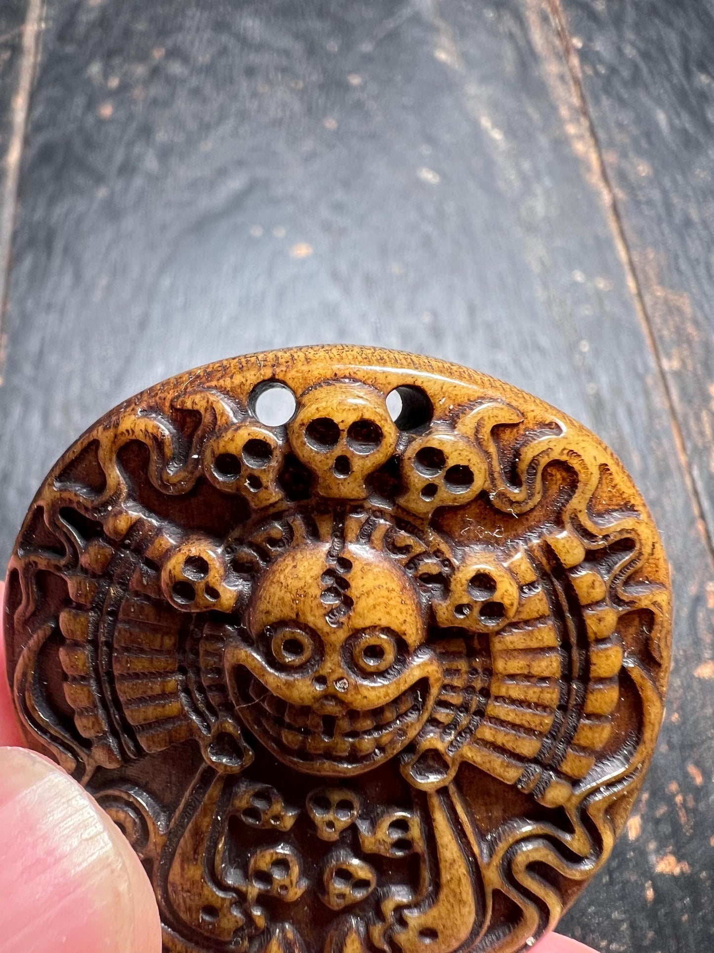 Hand-Carved Yak Bone Amulet | Tibetan Protection Talisman Pendant | Nepalese Buddhist Skull Totem Jewelry
