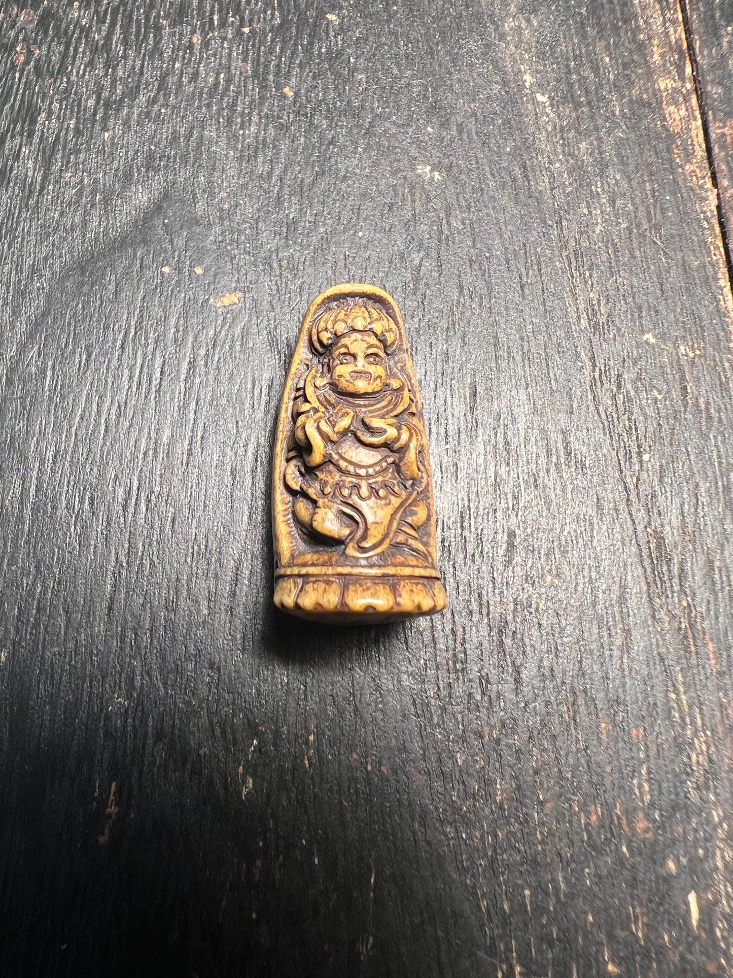 Hand-Carved Yak Bone Mahakala Amulet | Tibetan Buddhist Protection Talisman Pendant | Vintage Ethnic Spiritual Jewelry