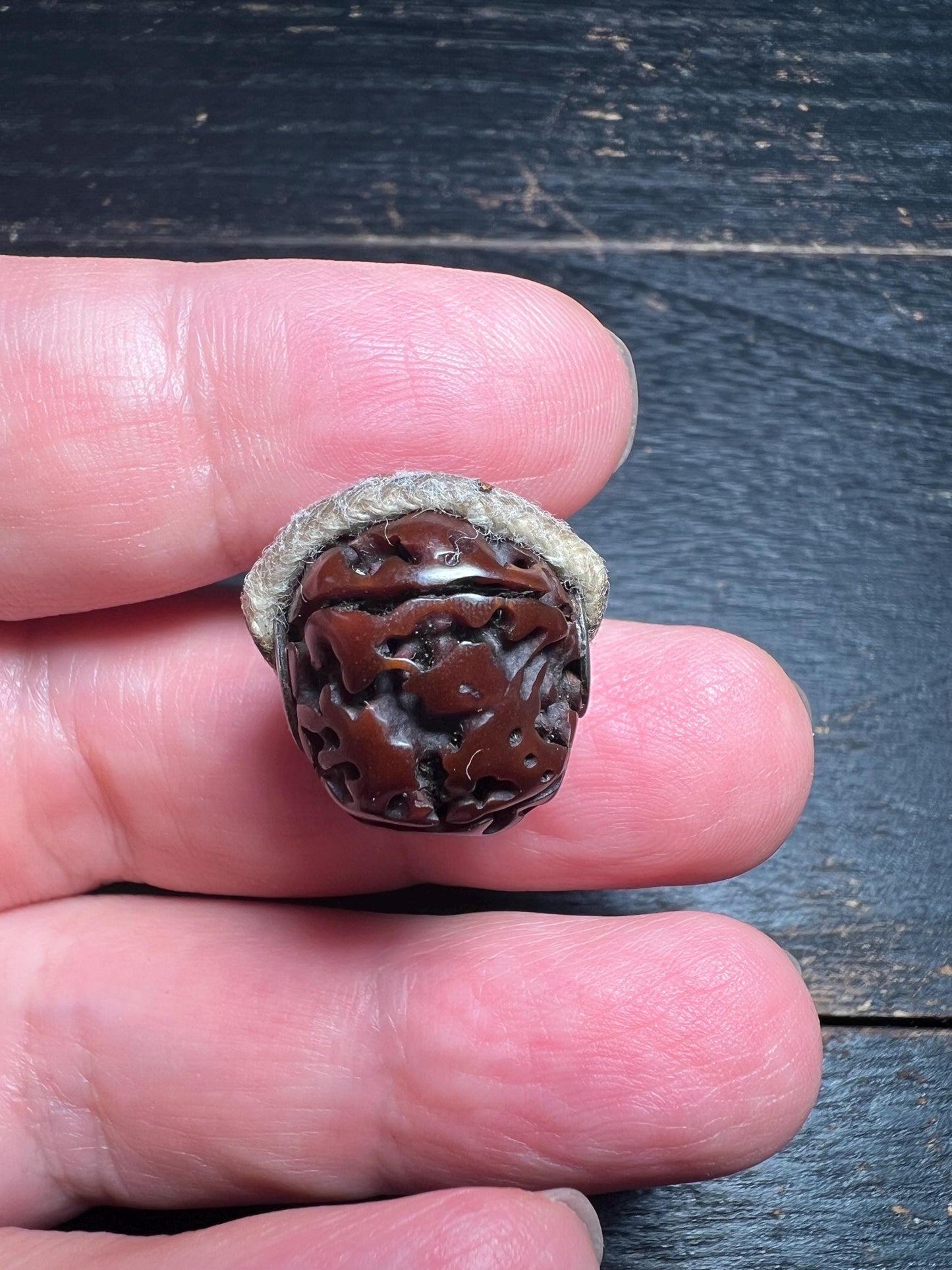 Vintage Rudraksha Guru Bead | Tibetan Buddhist Mala 3-Hole Bead | Nepal Himalayan Prayer Bead