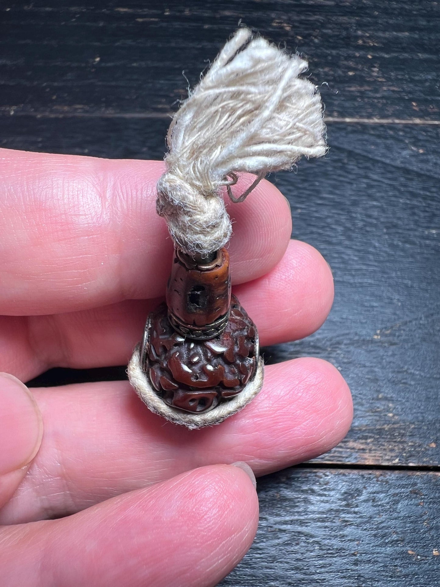 Vintage Rudraksha Guru Bead | Tibetan Buddhist Mala 3-Hole Bead | Nepal Himalayan Prayer Bead