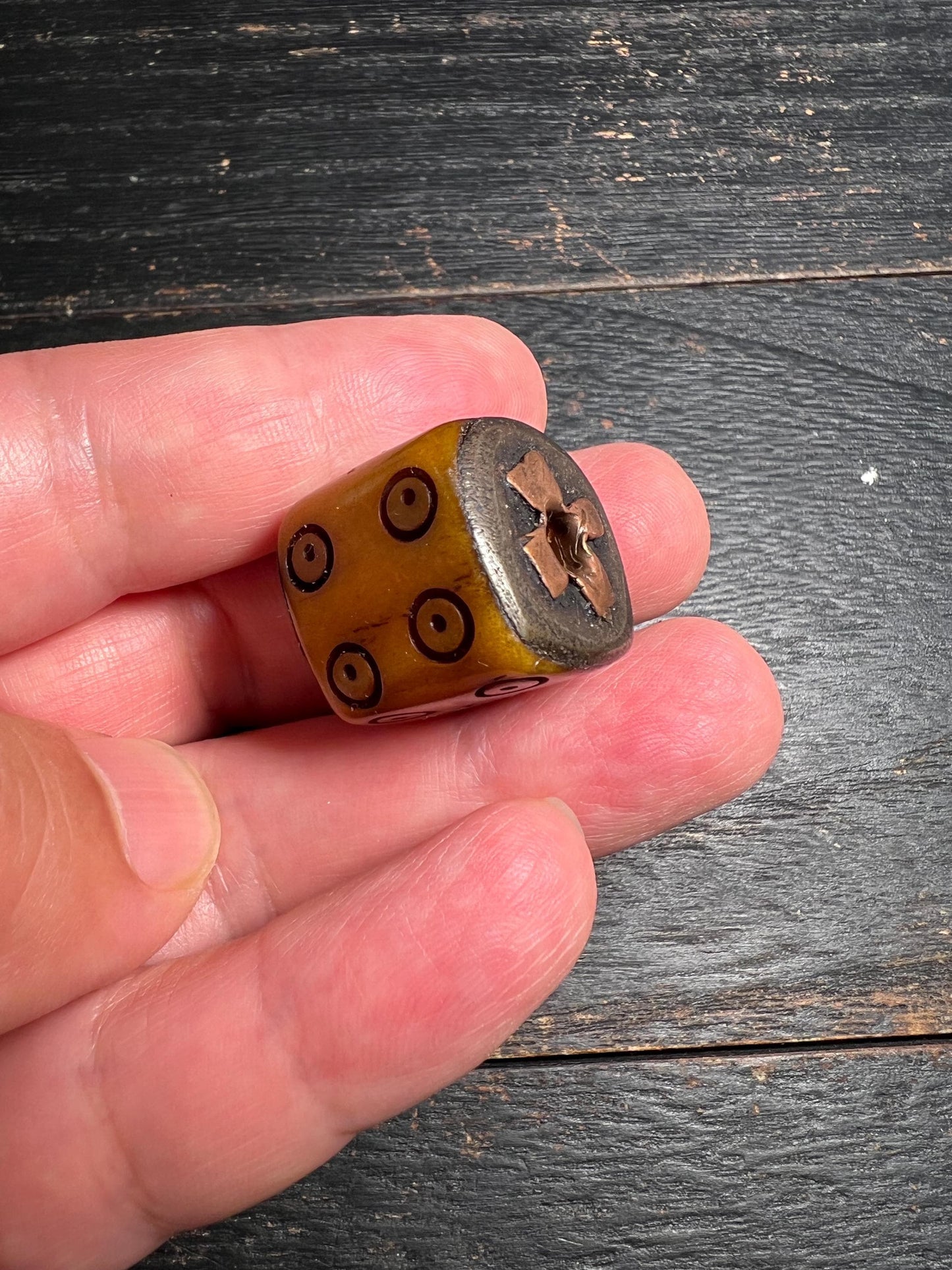 Large Old Tibetan Yak Bone Dice Bead – Buddhist Palden Lhamo Talisman – Vintage Ritual Ornament from Nepal