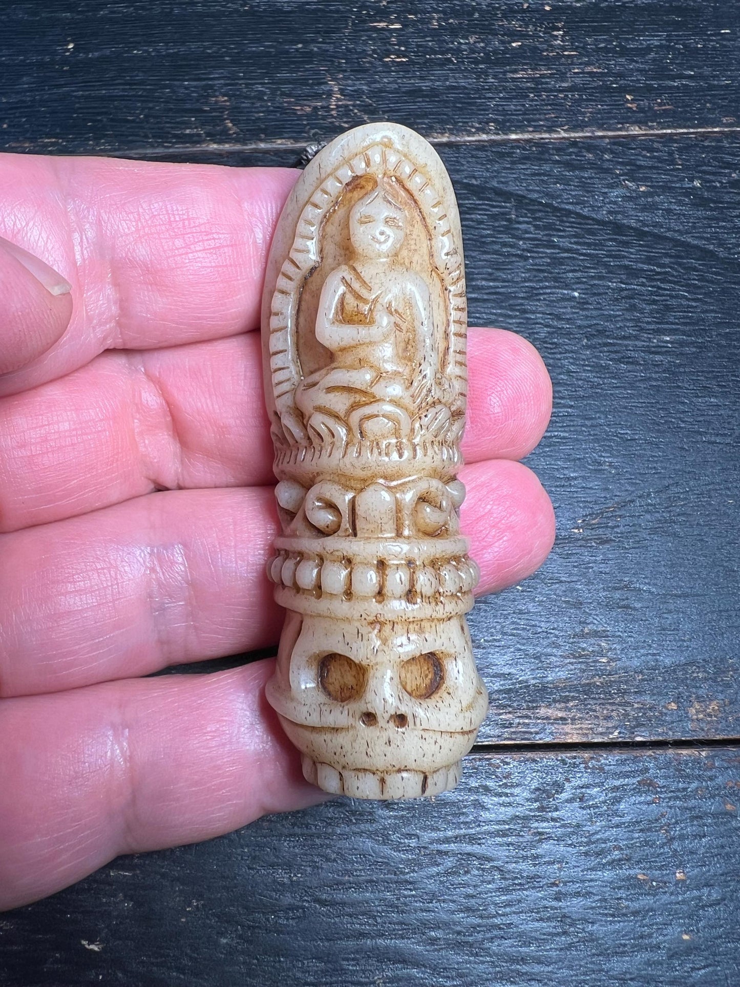 Antique Yak Bone Buddha Amulet Pendant | Hand-Carved Himalayan Talisman | Tibetan Buddhist Skull Protection Charm