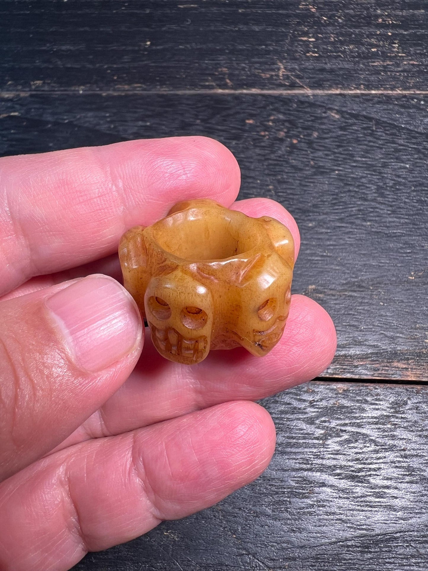 Vintage Yak Bone Skull Counter Bead | Tibetan Mala Sliding Ring | Himalayan Buddhist Amulet