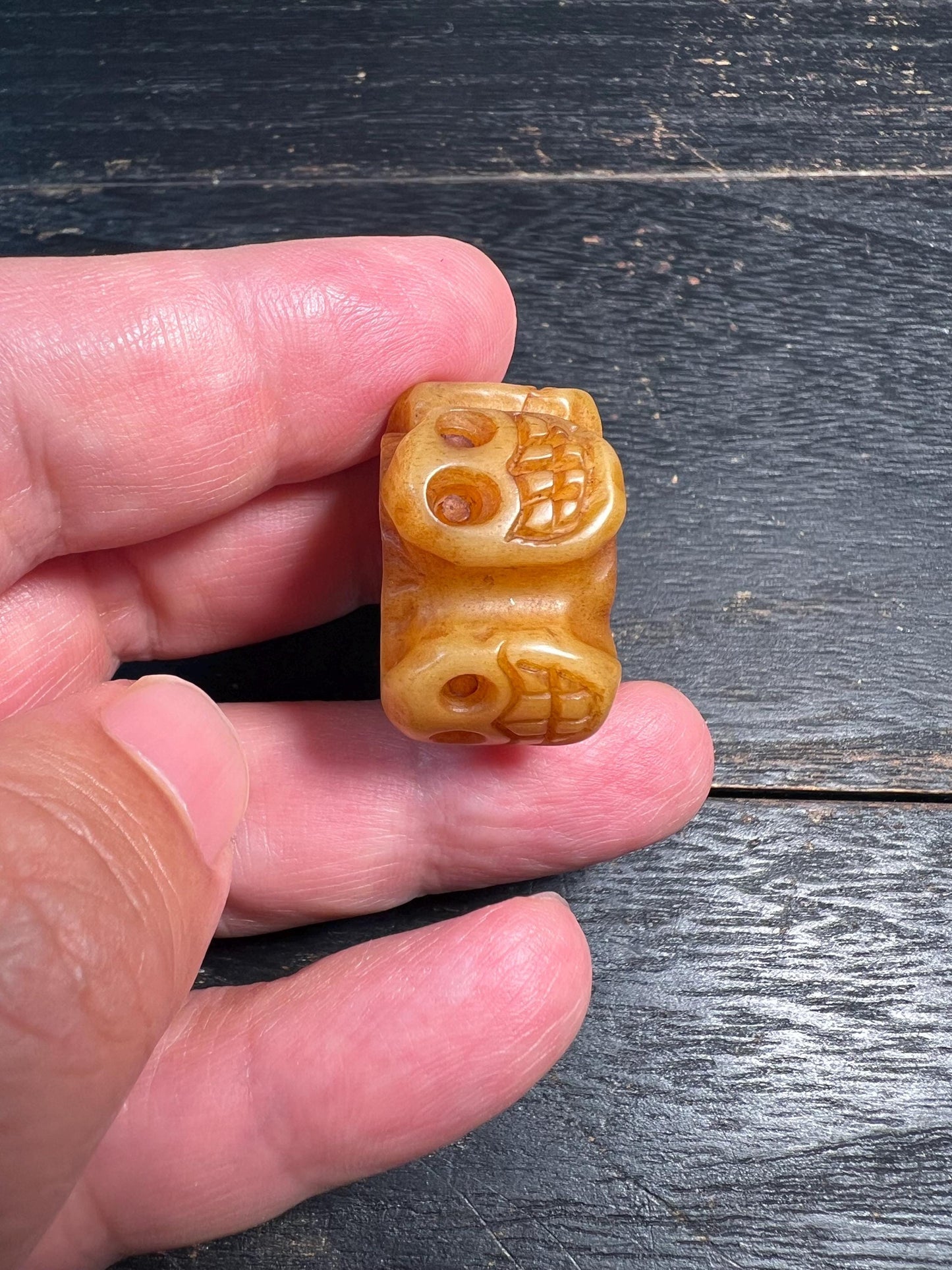 Vintage Yak Bone Skull Counter Bead | Tibetan Mala Sliding Ring | Himalayan Buddhist Amulet