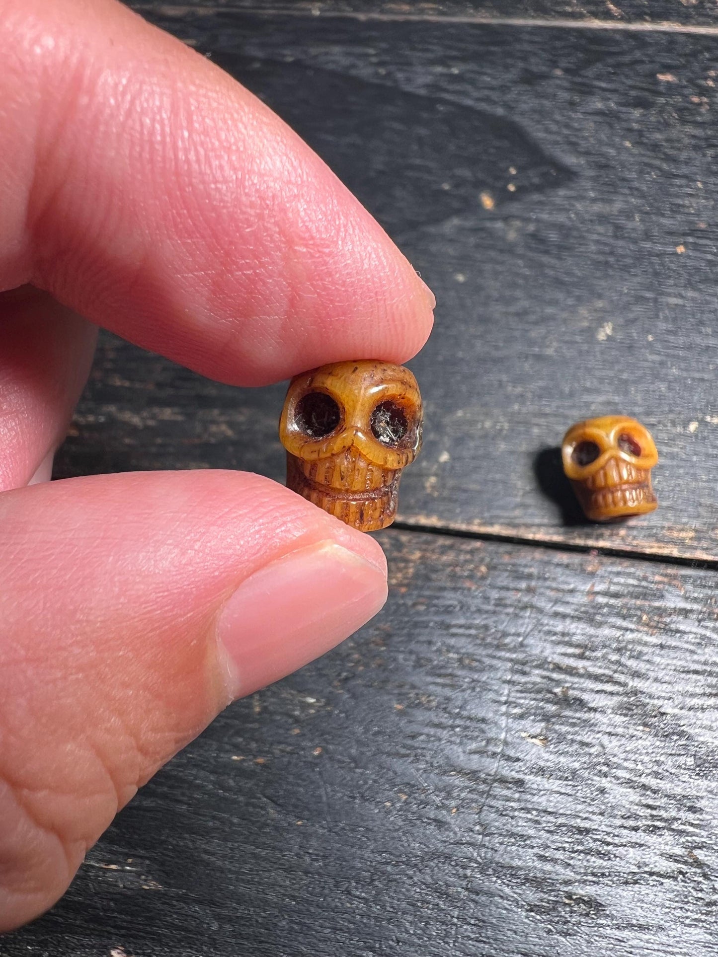Set of 2 Hand-Carved Yak Bone Skull Beads | Tibetan Artisan Beads for Mala & Jewelry Making | Natural Boho Tribal Beads