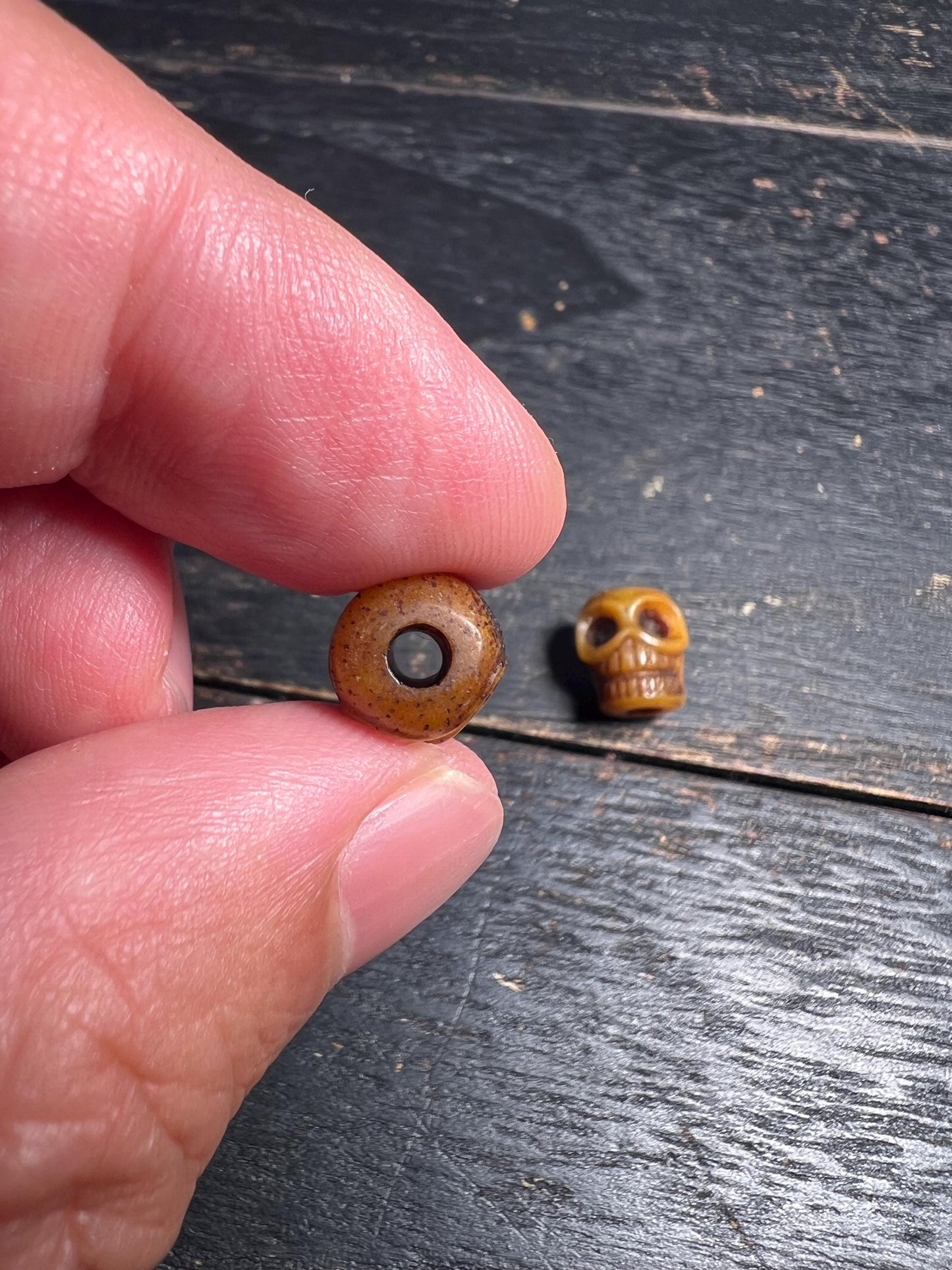 Set of 2 Hand-Carved Yak Bone Skull Beads | Tibetan Artisan Beads for Mala & Jewelry Making | Natural Boho Tribal Beads