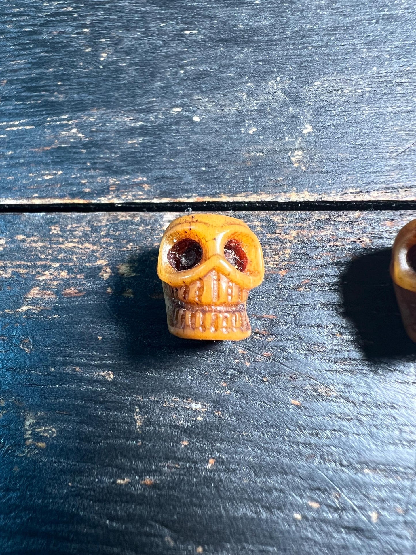 Set of 2 Hand-Carved Yak Bone Skull Beads | Tibetan Artisan Beads for Mala & Jewelry Making | Natural Boho Tribal Beads