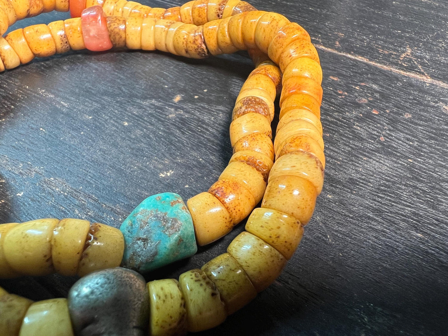 Tibetan Yak Bone Mala 108 Beads | Coral & Turquoise Accents | Buddhist Prayer Beads Necklace, Himalayan Meditation Rosary