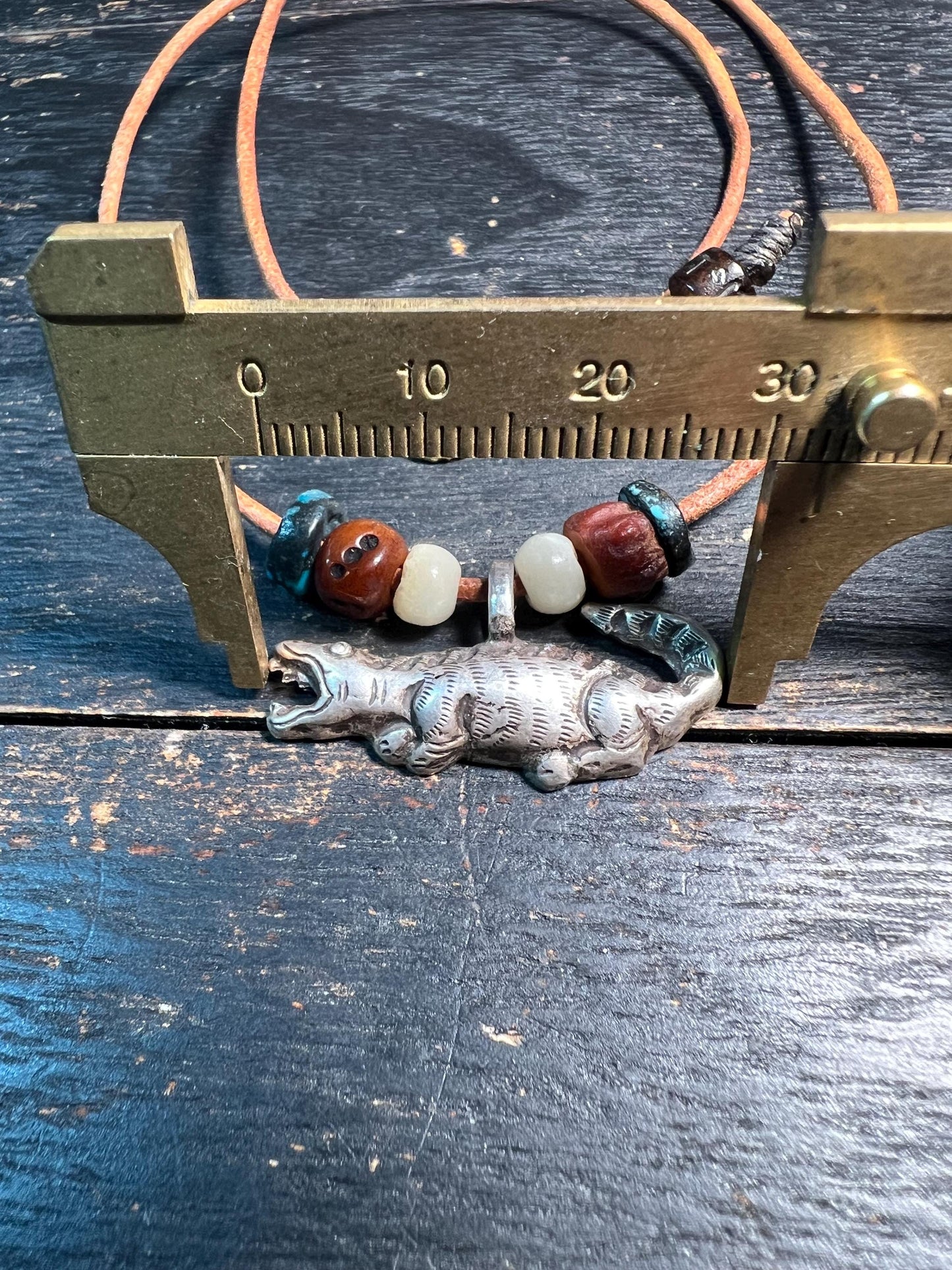 Tibetan Sterling Silver Crocodile Necklace | 925 Silver Amulet with Turquoise Spacers & Tribal Beads | Himalayan Jewelry