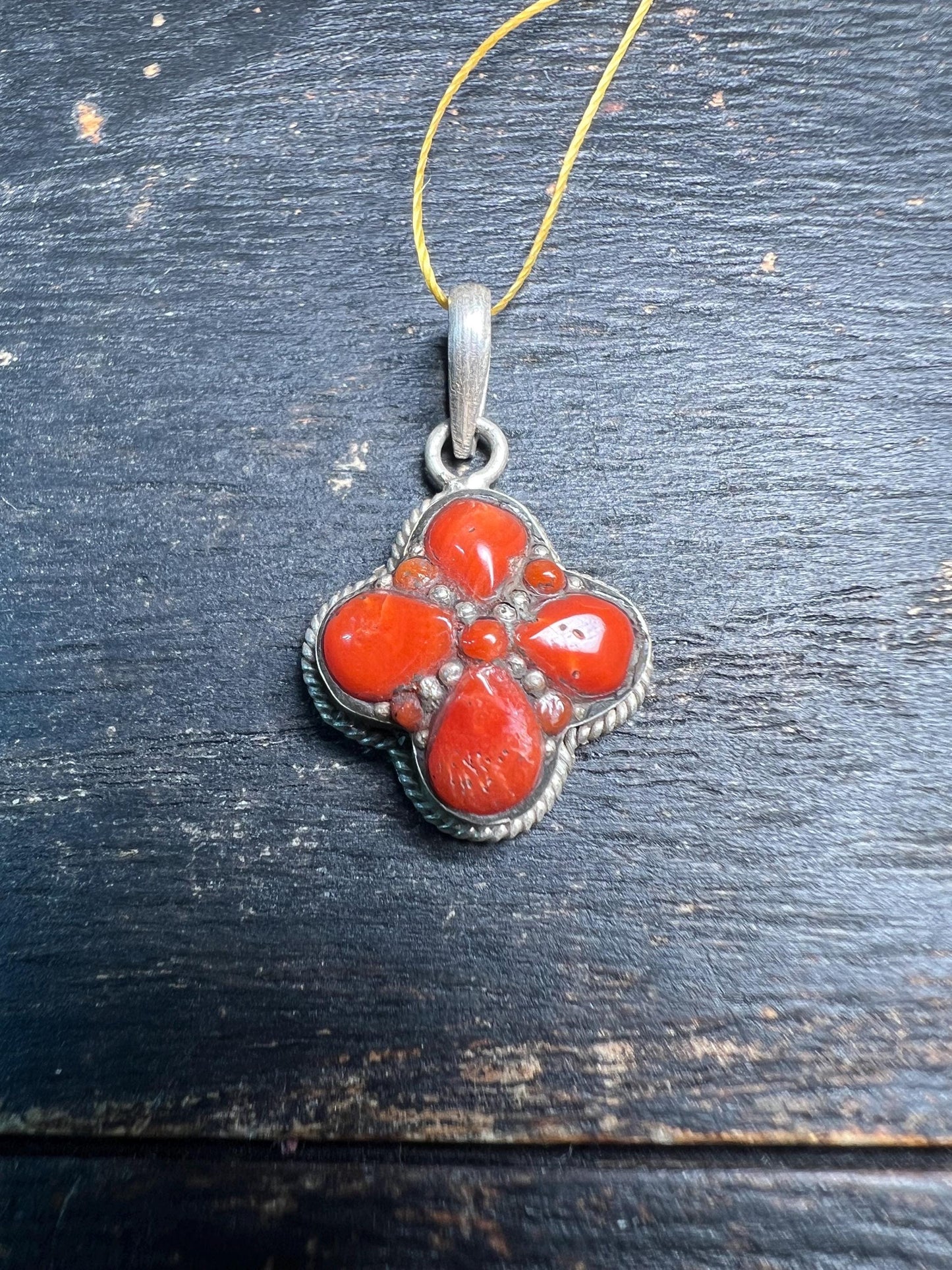 Tibetan Red Coral Pendant – 925 Sterling Silver, Handmade Himalayan Amulet