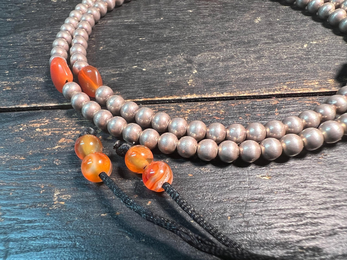 Antique Silver Mala from Nepal | 108 Prayer Beads with Turquoise & Carnelian | Tibetan Buddhist Rosary with Old Silver Guru Bead