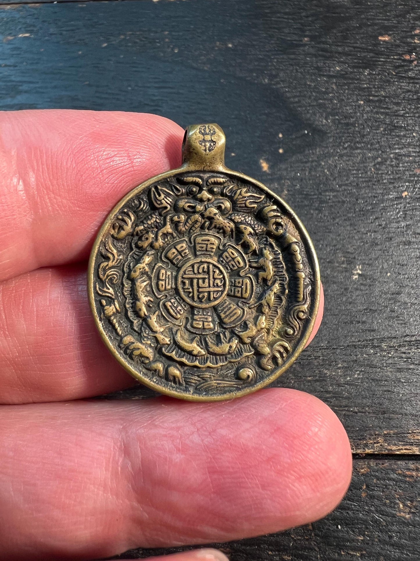 Tibetan Nine Palace Bagua Amulet Pendant | Double-Sided Protection Talisman | Bronze or Brass Feng Shui Charm