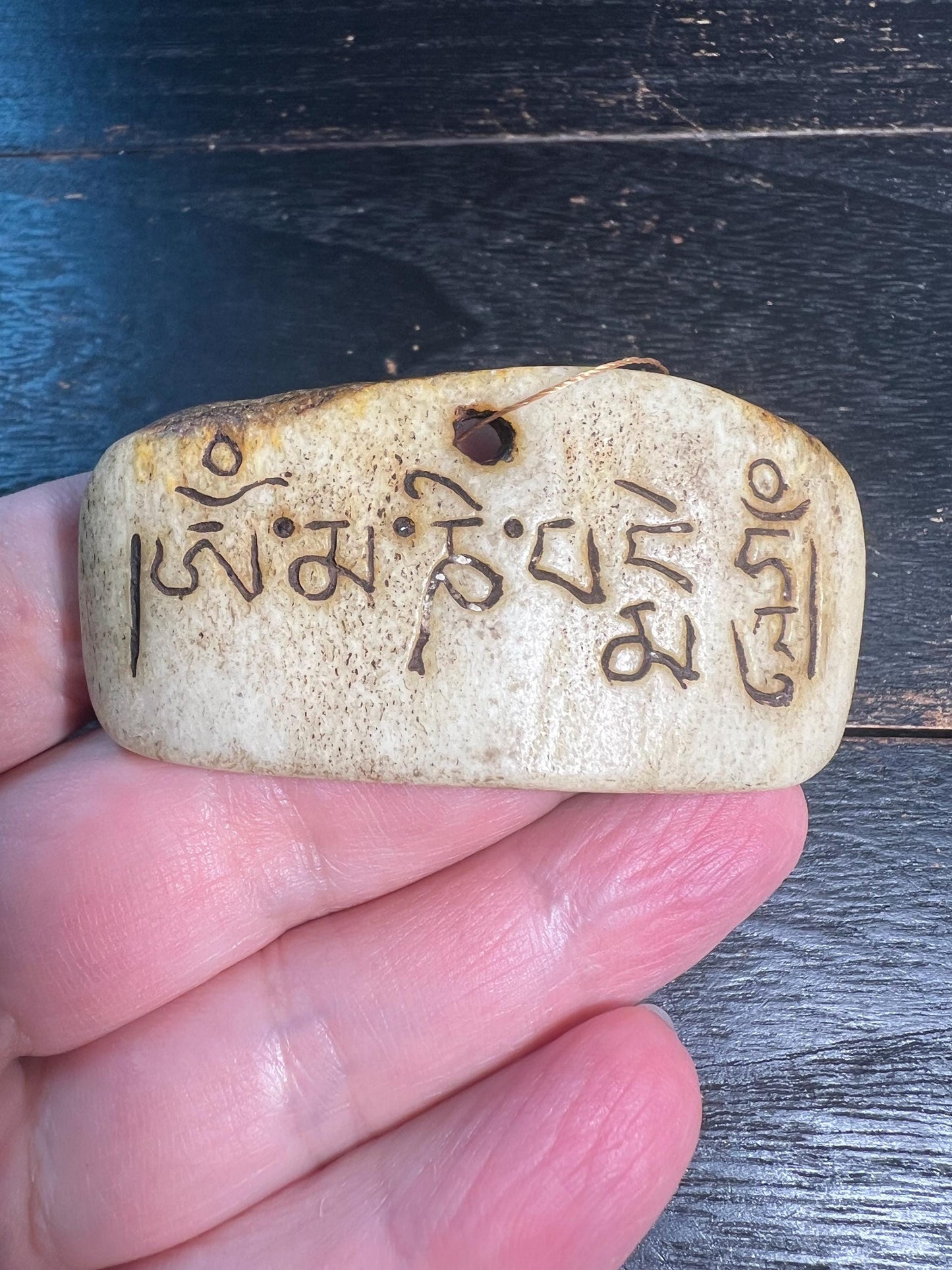 Hand-Carved Yak Bone Pendant – Tibetan Mantra Amulet, Ethnic Tribal Jewelry, Spiritual Necklace Charm
