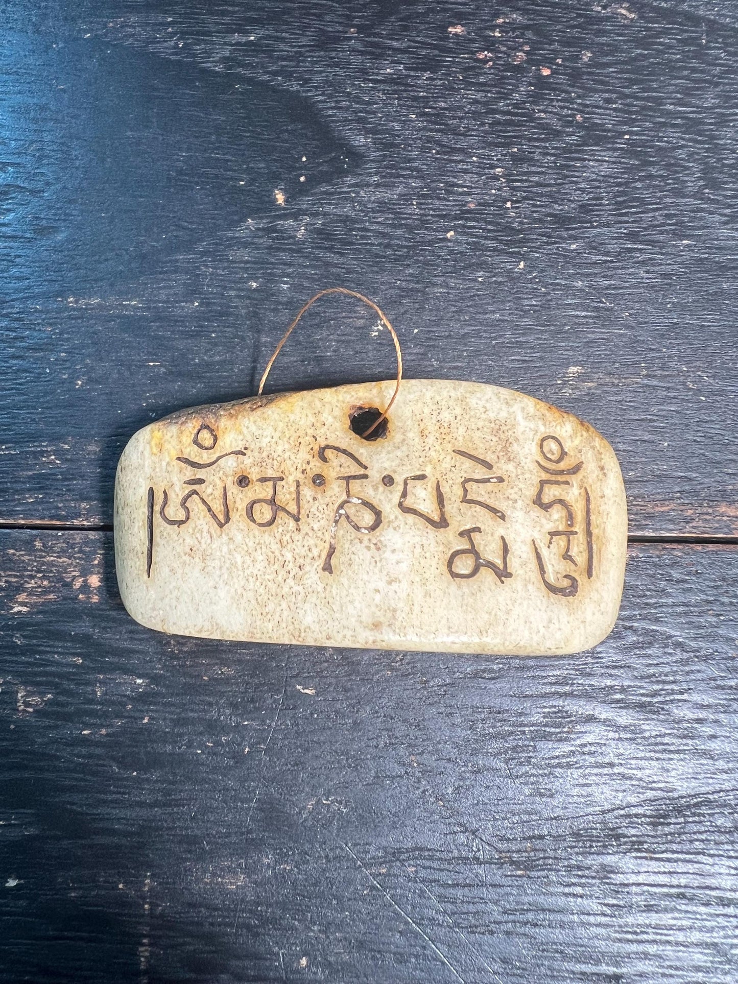 Hand-Carved Yak Bone Pendant – Tibetan Mantra Amulet, Ethnic Tribal Jewelry, Spiritual Necklace Charm