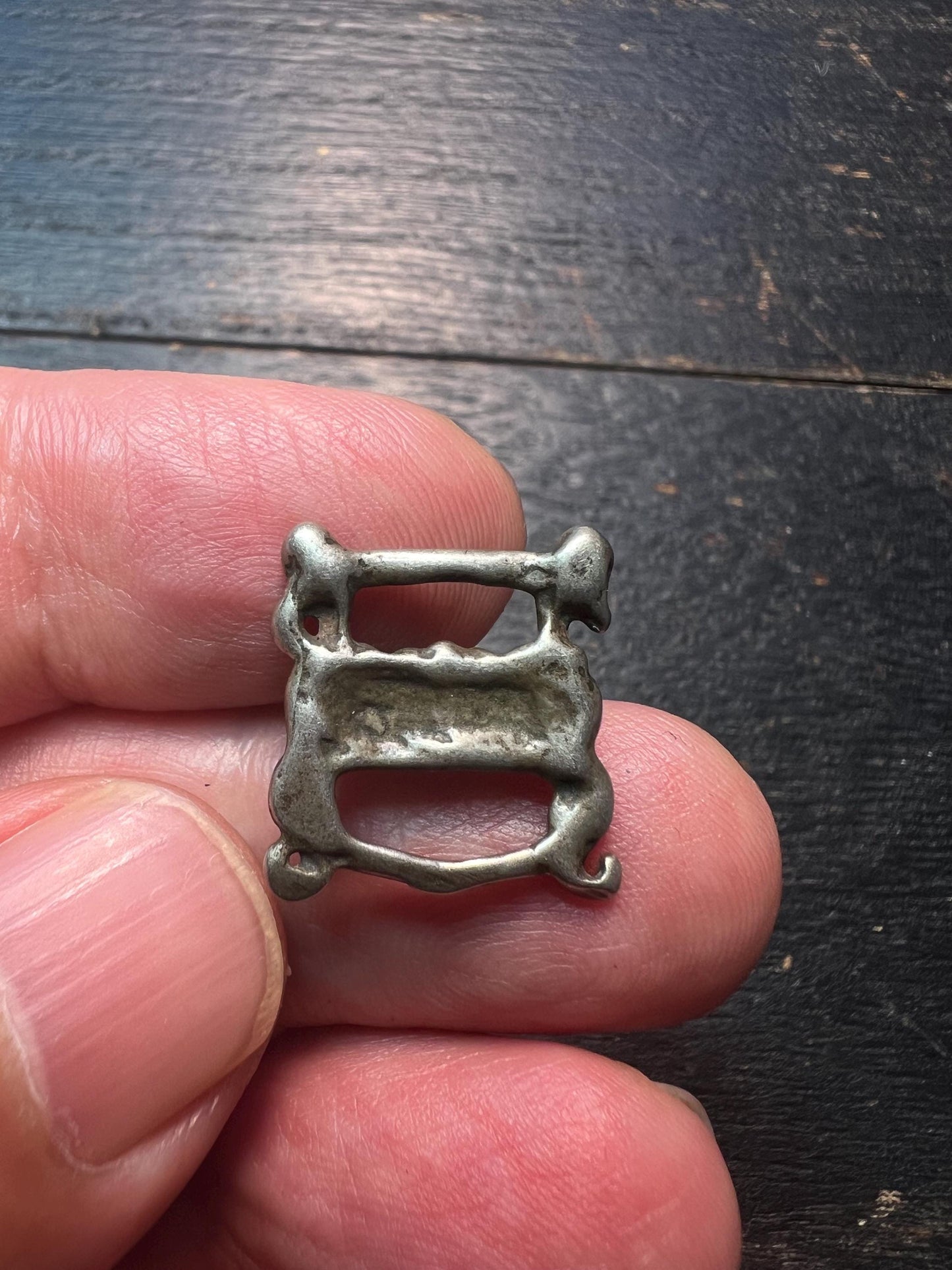 Vintage Tibetan Buddhist Stupa Buckle Amulet – White Brass Ritual Book Ornament