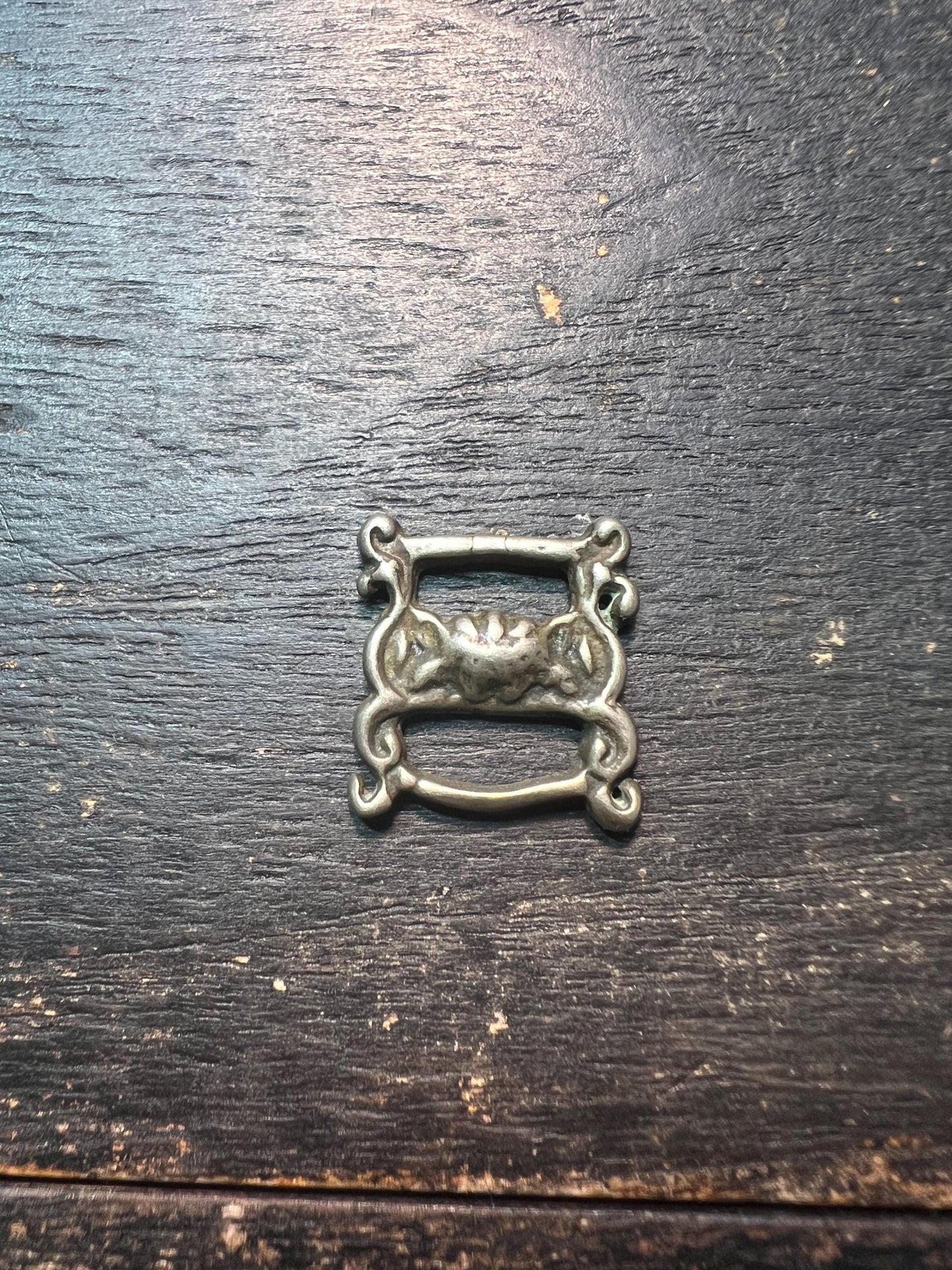 Vintage Tibetan Buddhist Stupa Buckle Amulet – White Brass Ritual Book Ornament