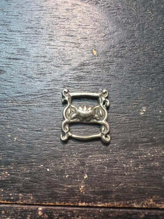 Vintage Tibetan Buddhist Stupa Buckle Amulet – White Brass Ritual Book Ornament