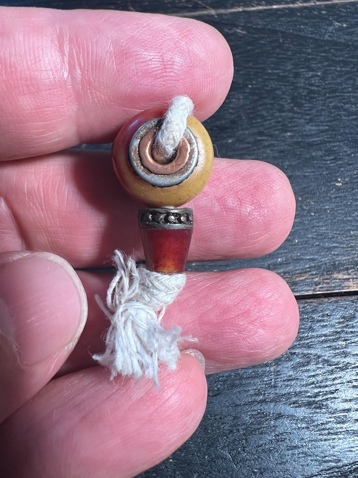 Hand-Carved Nepal Tibet Buddhist Camel Bone Guru Bead – Silver Embedded Dice Mala Prayer Bead – Unique Tibetan Amulet
