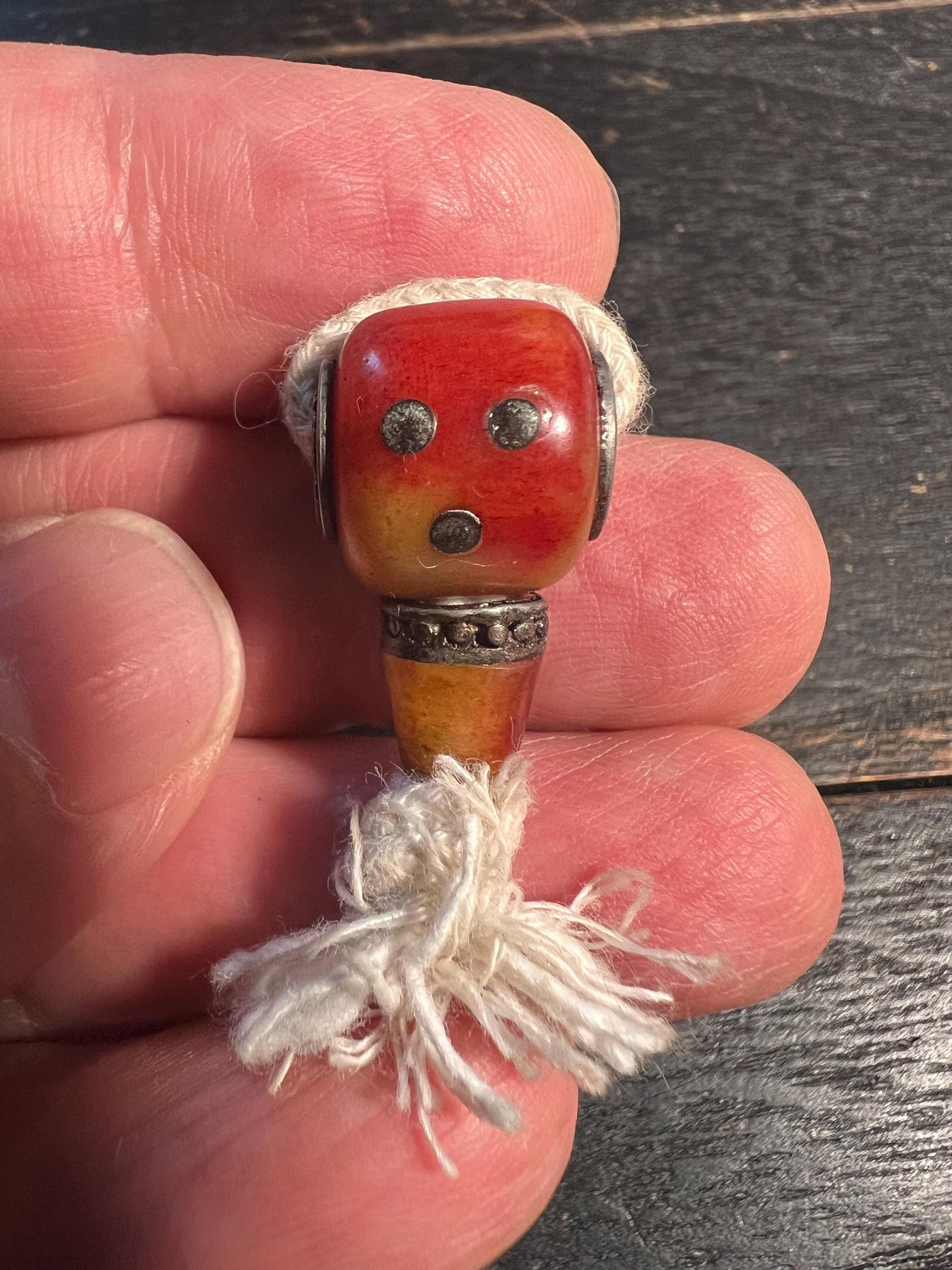 Hand-Carved Nepal Tibet Buddhist Camel Bone Guru Bead – Silver Embedded Dice Mala Prayer Bead – Unique Tibetan Amulet