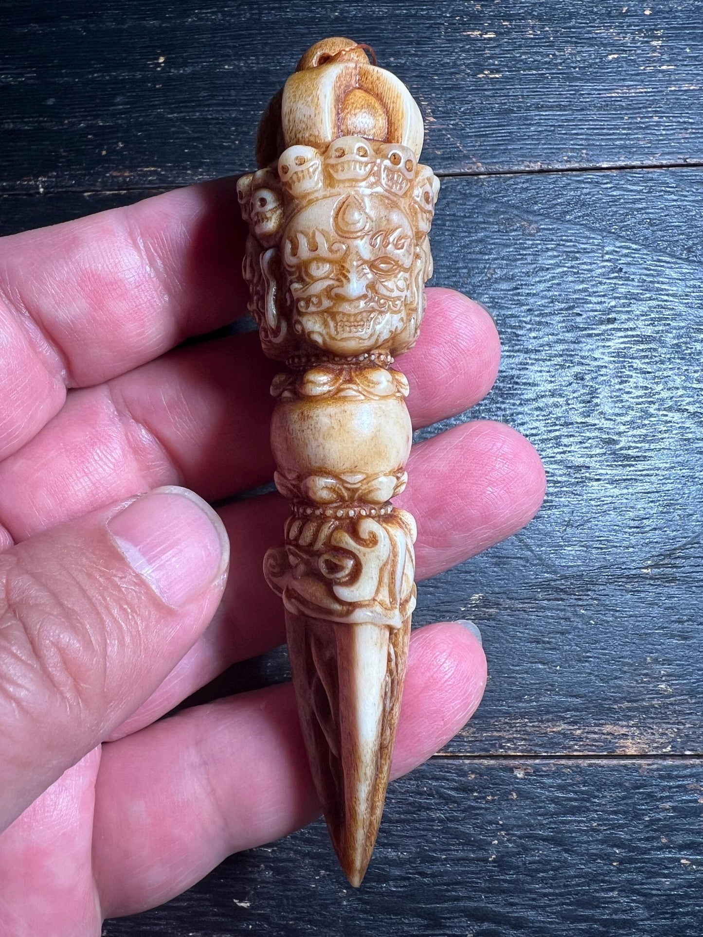 Hand-Carved Antler Phurpa Dagger | Tibetan Ritual Kila Dagger | Deer Antler Vajrakilaya Amulet | Himalayan Shamanic Tool | Unique Bone Talis