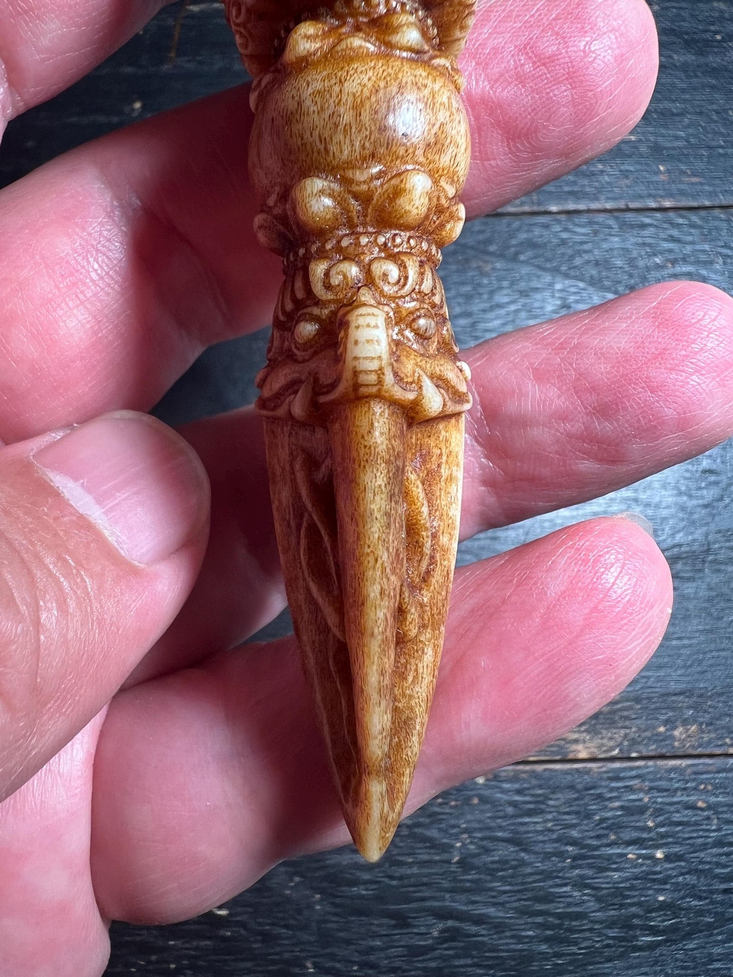 Hand-Carved Antler Phurpa Dagger | Tibetan Ritual Kila Dagger | Deer Antler Vajrakilaya Amulet | Himalayan Shamanic Tool | Unique Bone Talis