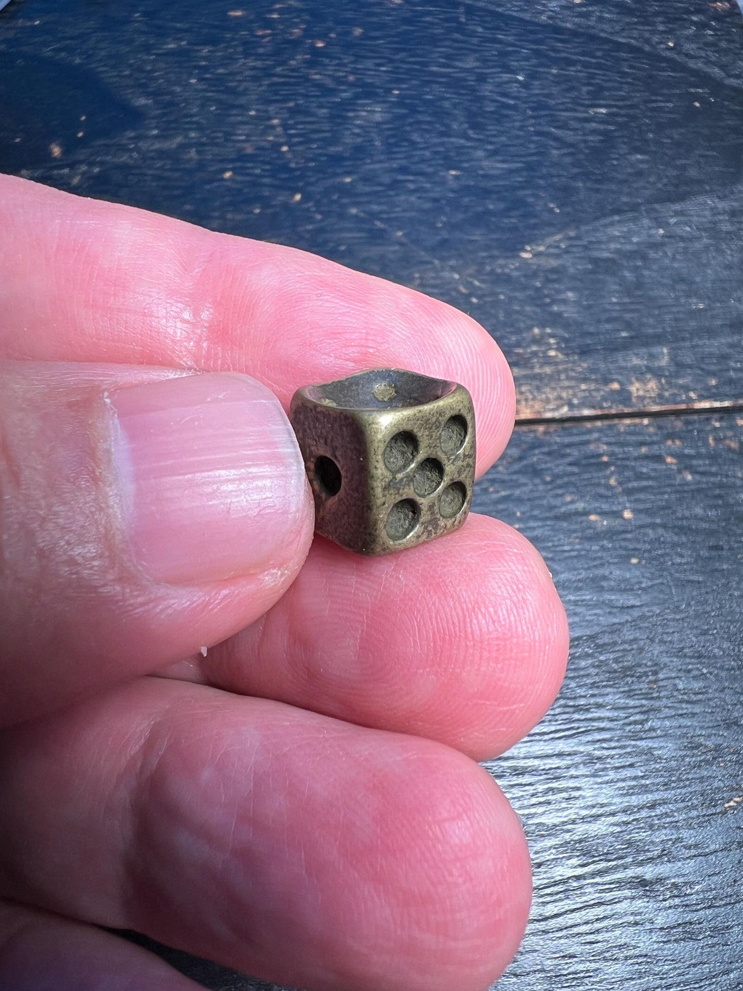 Handmade Nepal Dice-Style Spacer Beads | Rustic Antique Brass Cube with 1–6 Pip Faces | Tribal Mala Prayer Jewelry Supplies