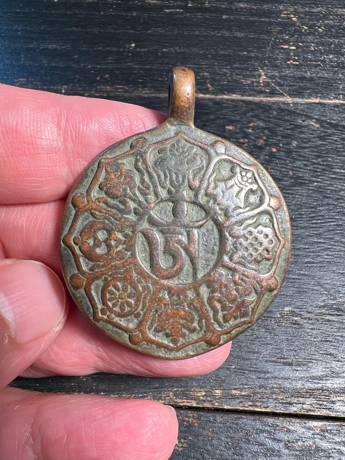 Antique-Style Tibetan Nine Palaces Talisman Pendant | Brass Nine Square Amulet | Feng Shui Protection Charm | Buddhist Mandala Medallion