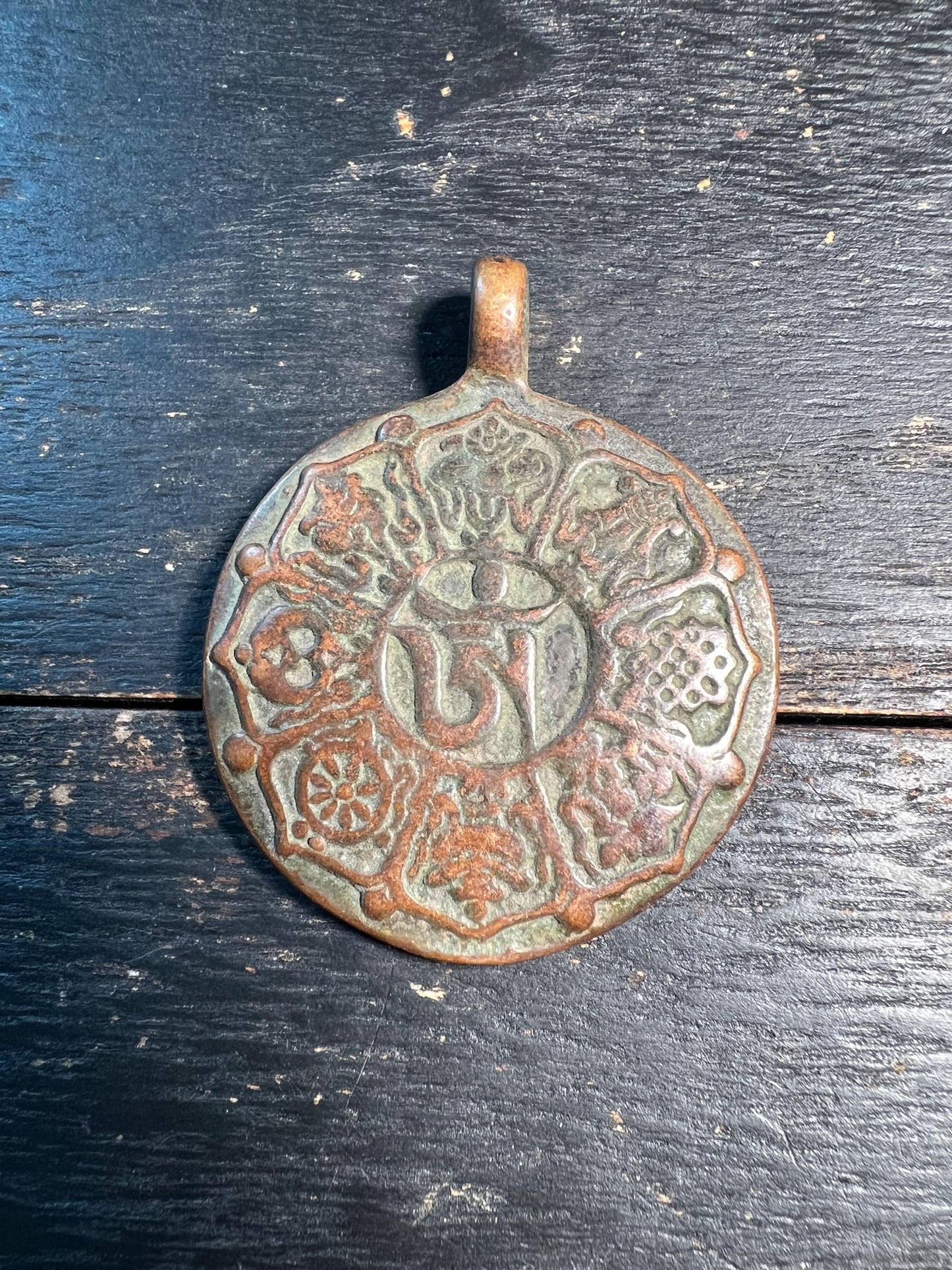 Antique-Style Tibetan Nine Palaces Talisman Pendant | Brass Nine Square Amulet | Feng Shui Protection Charm | Buddhist Mandala Medallion